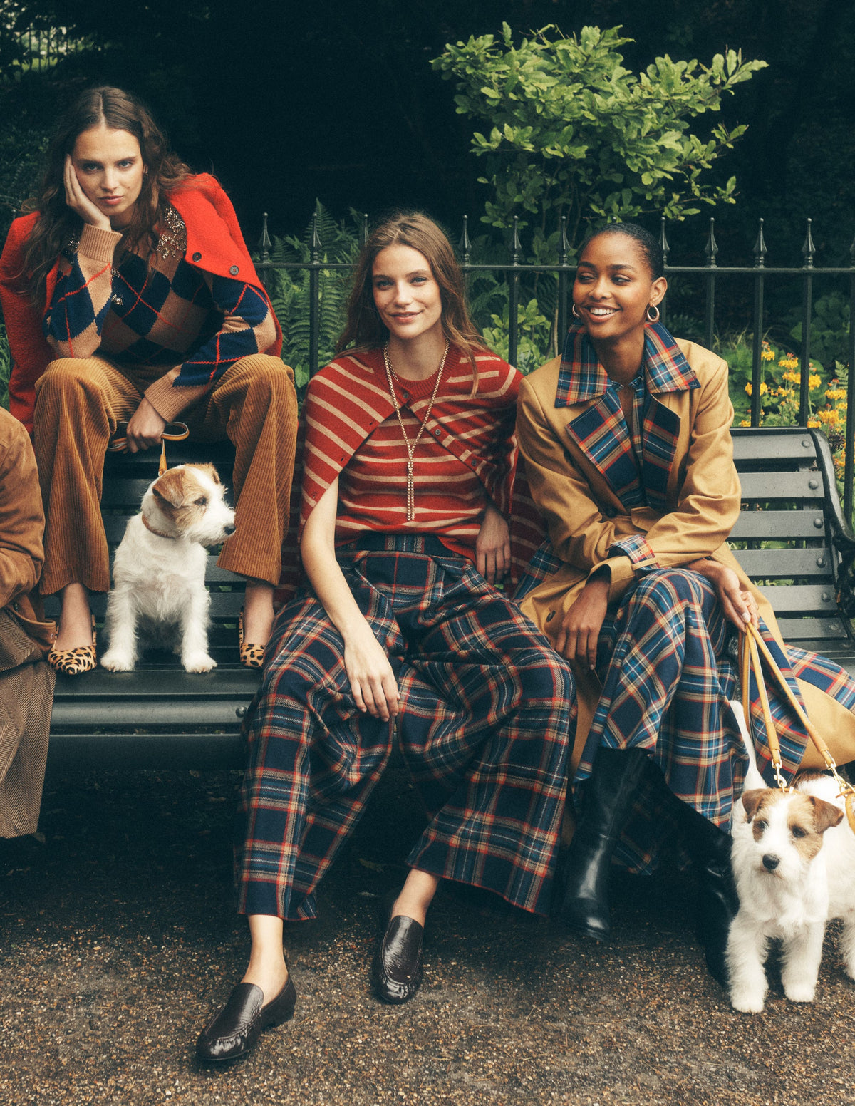 Wool Blend Pleated Culottes-Navy, Camel Check-6