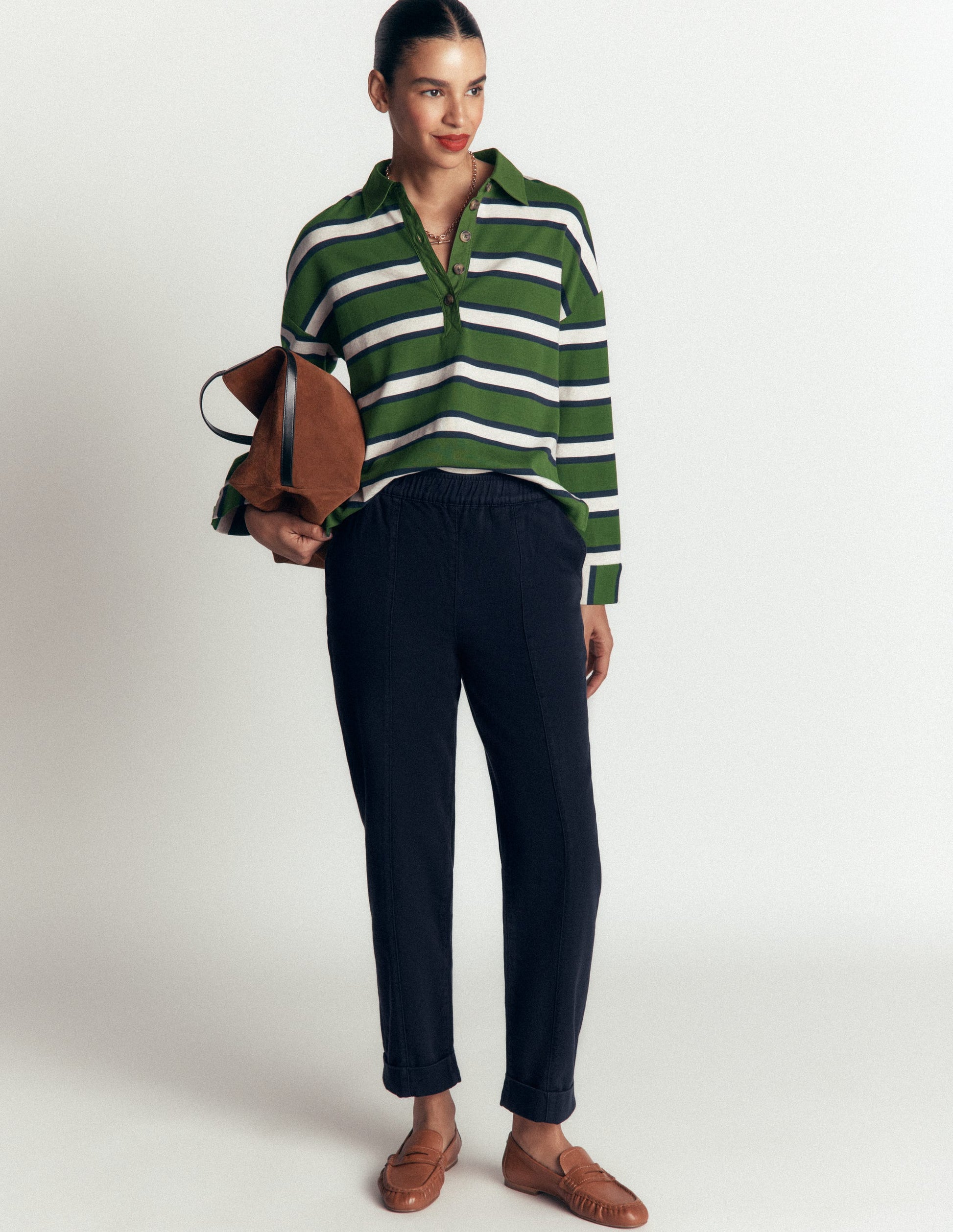 Mid Rise Straight Leg Trousers-Navy-1