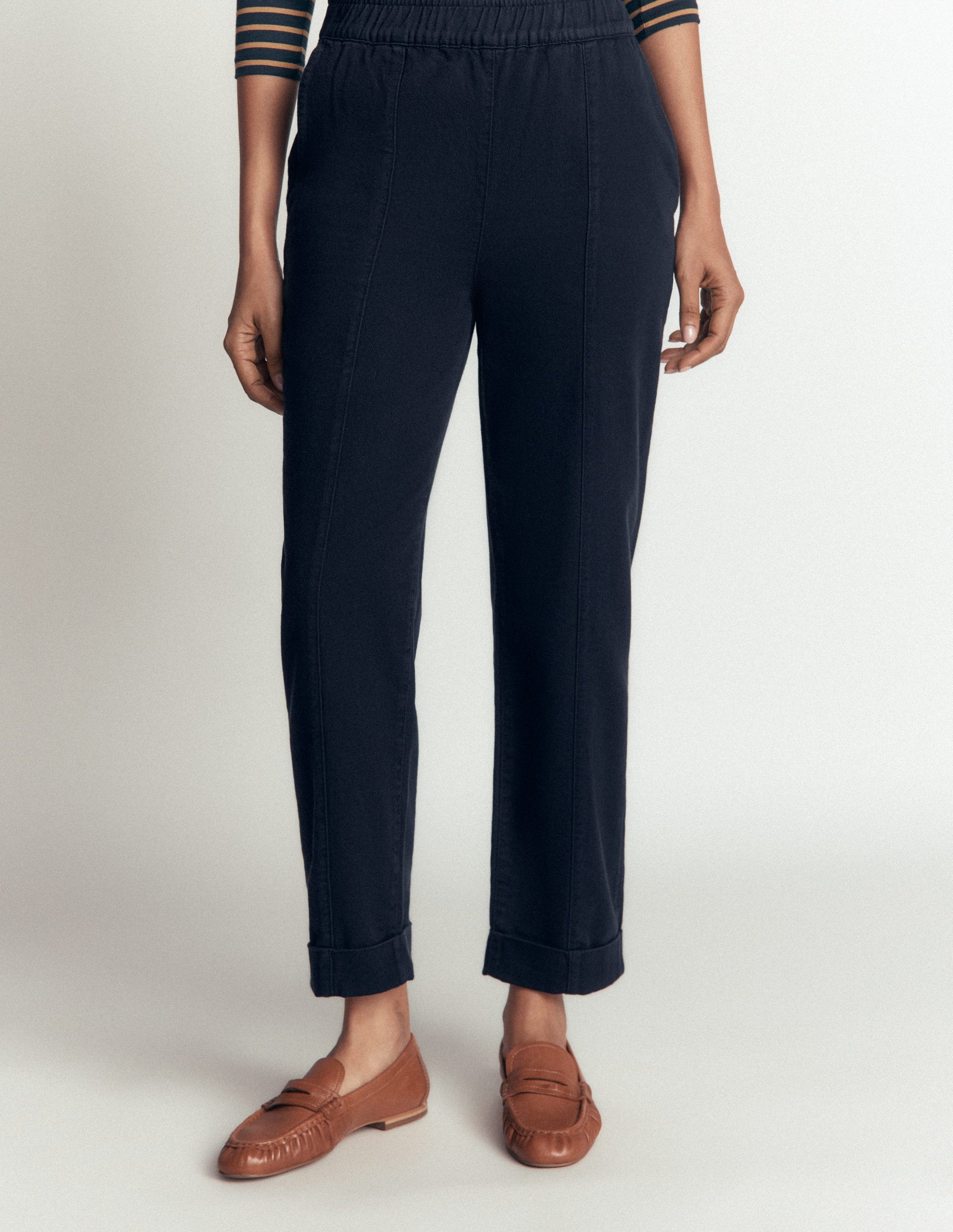 Mid Rise Straight Leg Trousers-Navy-4
