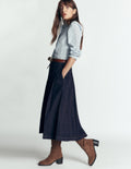 Aya Denim Midi Skirt-Indigo