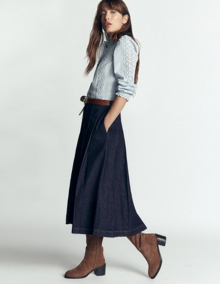 Aya Denim Midi Skirt-Indigo