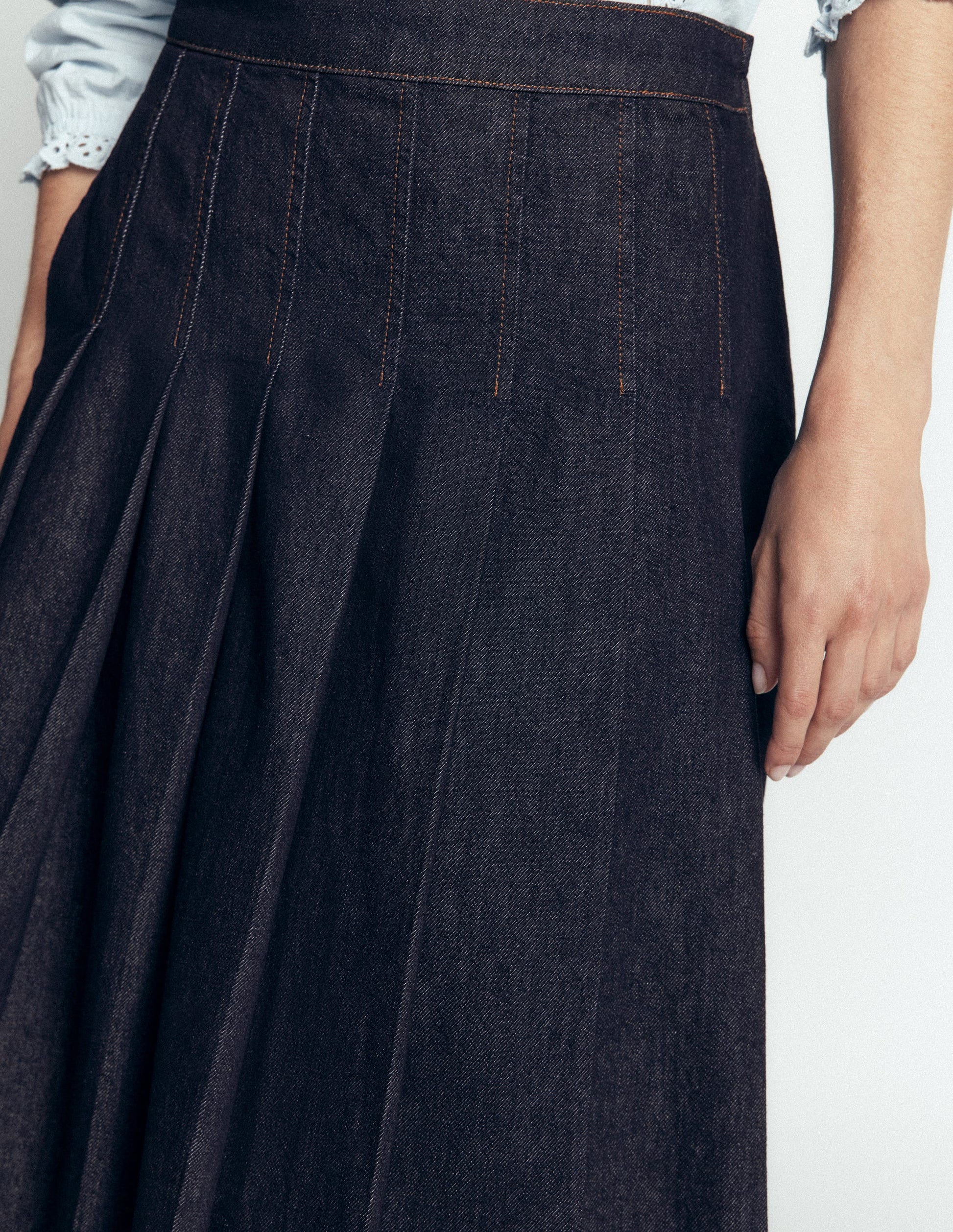 Aya Denim Midi Skirt-Indigo-2