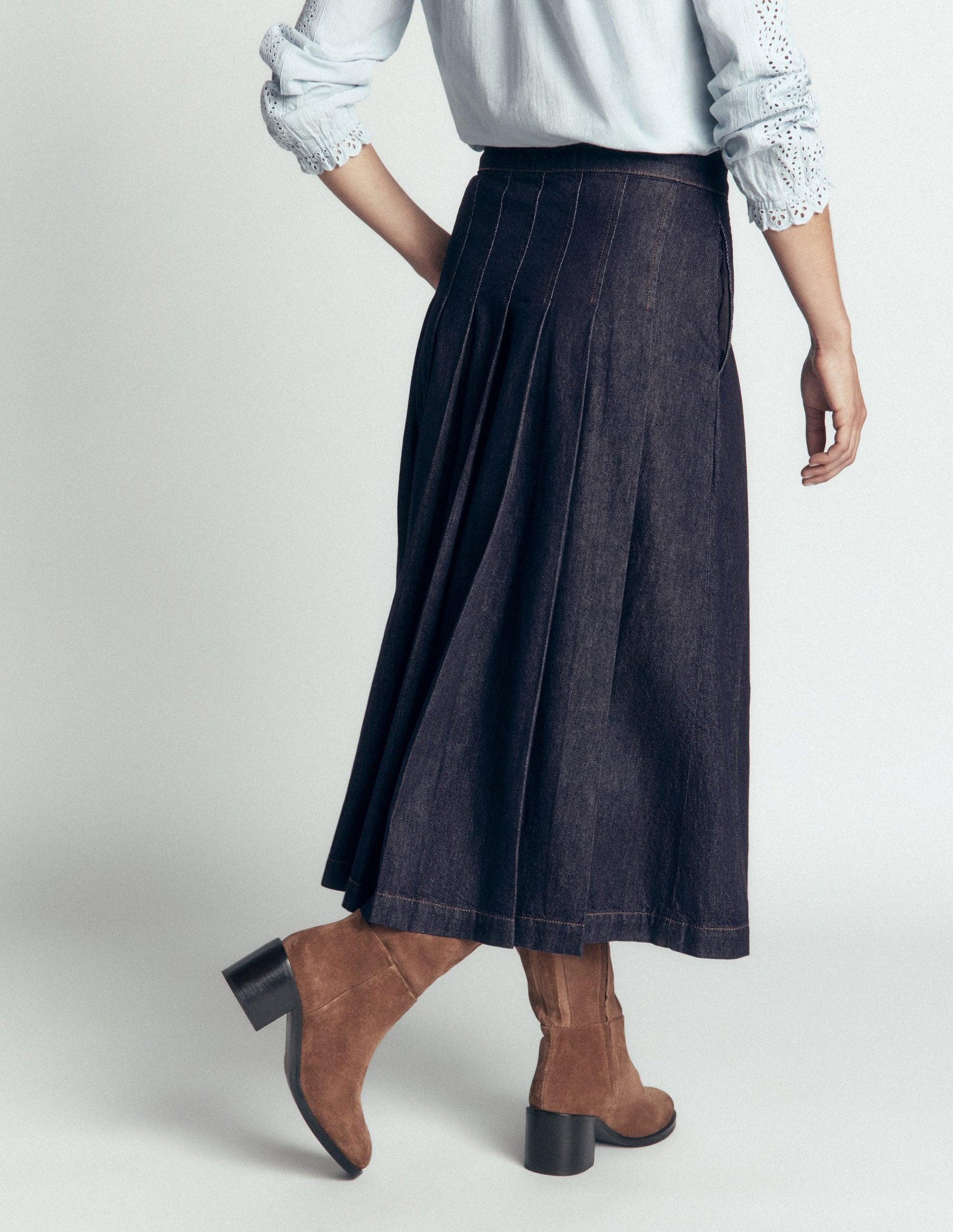 Aya Denim Midi Skirt-Indigo-3