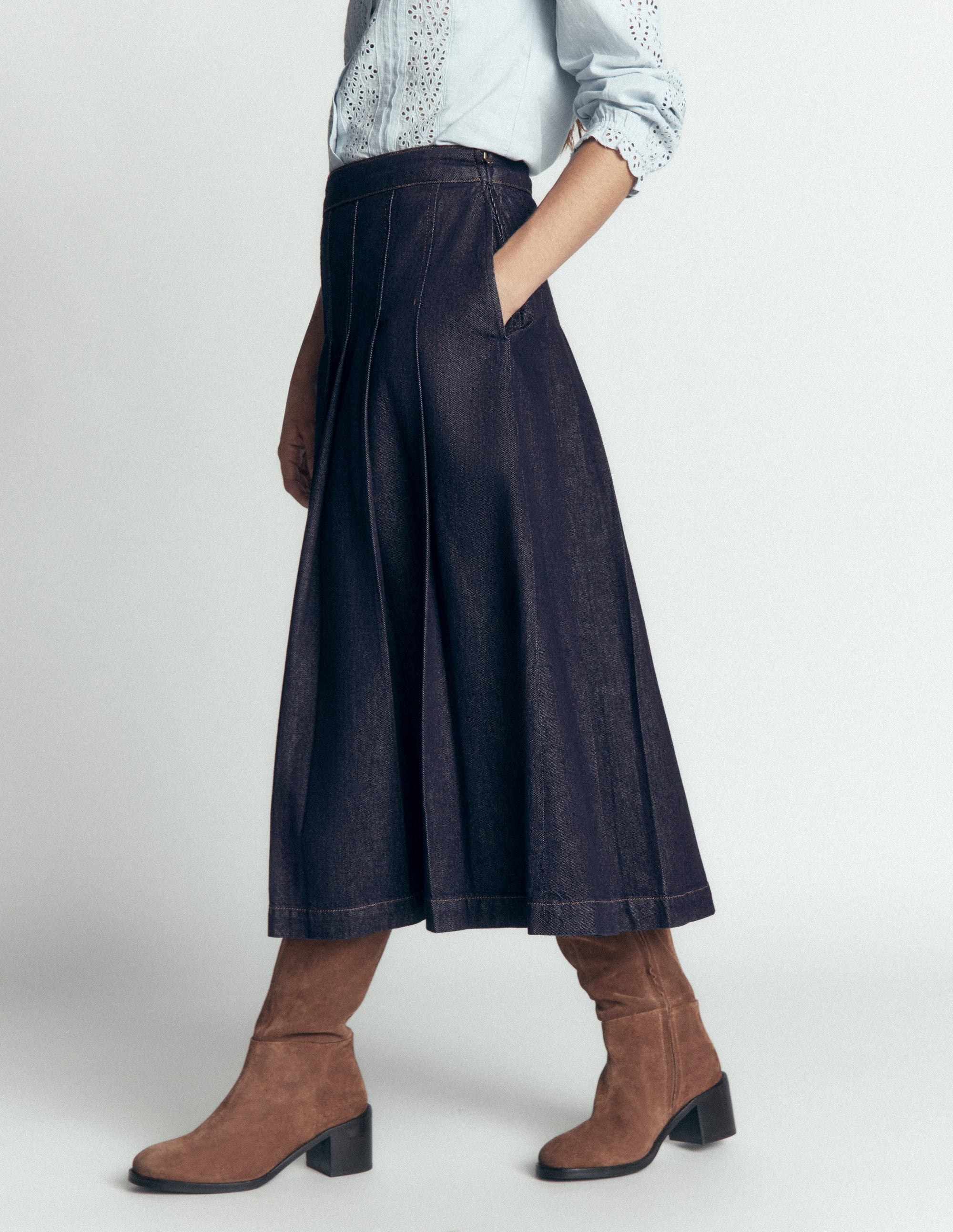 Aya Denim Midi Skirt-Indigo - Image 4