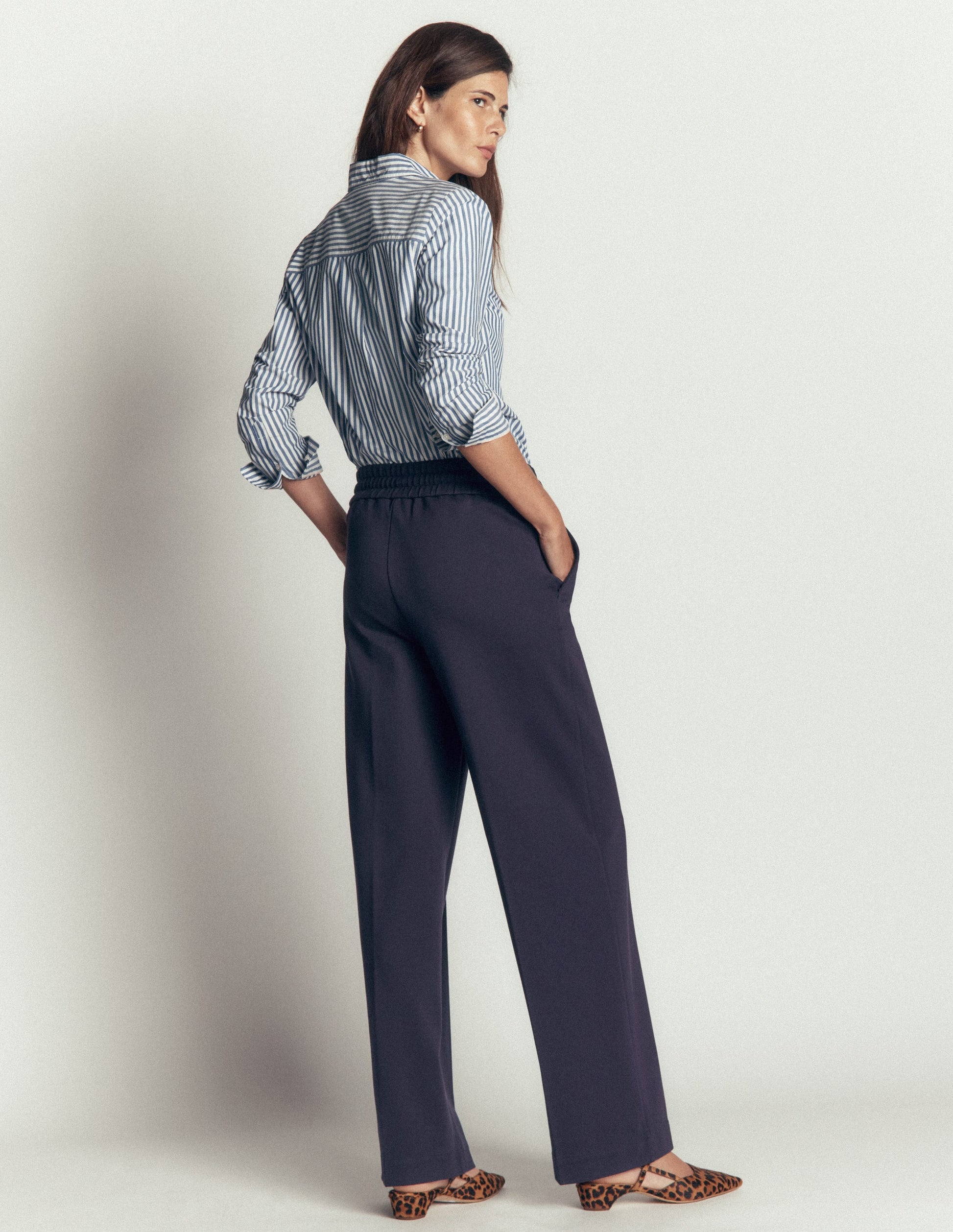 Greenwich Tie Ponte Trousers-Navy-3