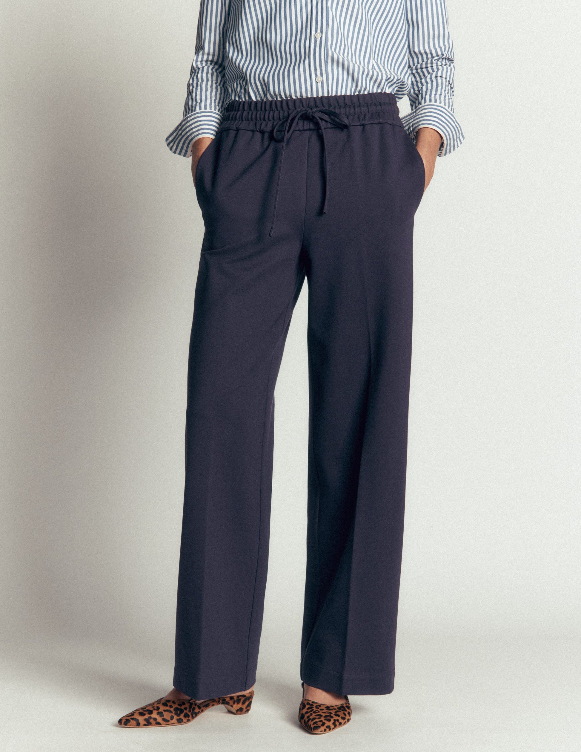 Greenwich Tie Ponte Trousers-Navy-4