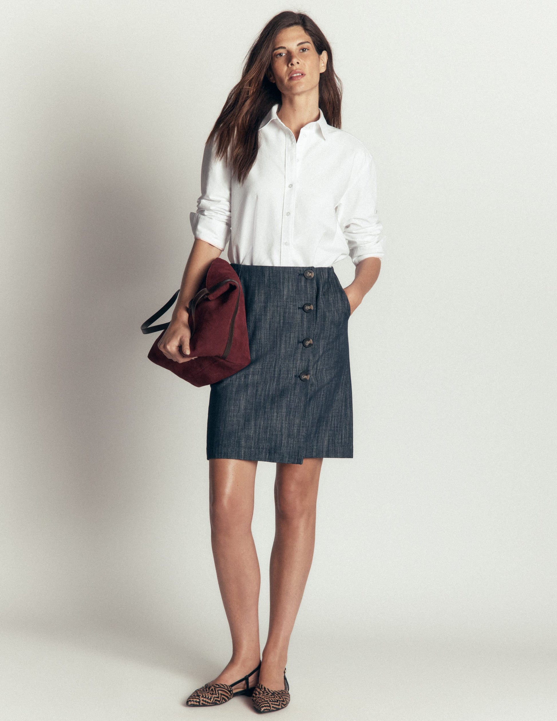 Evelyn Twill Button Wrap Skirt-Indigo Twill-1
