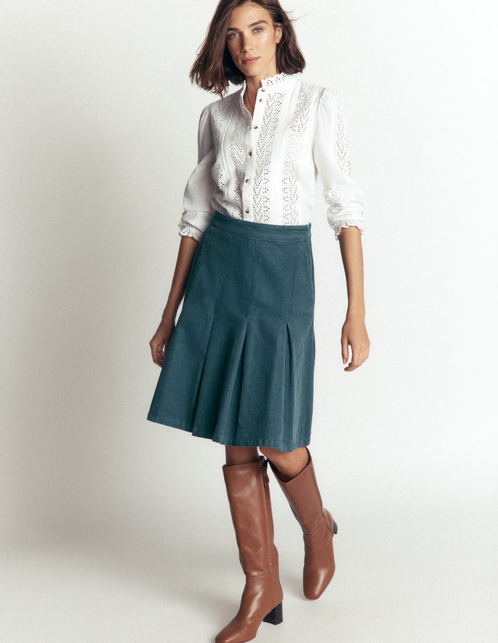 Flippy Cord Skirt-Storm Blue