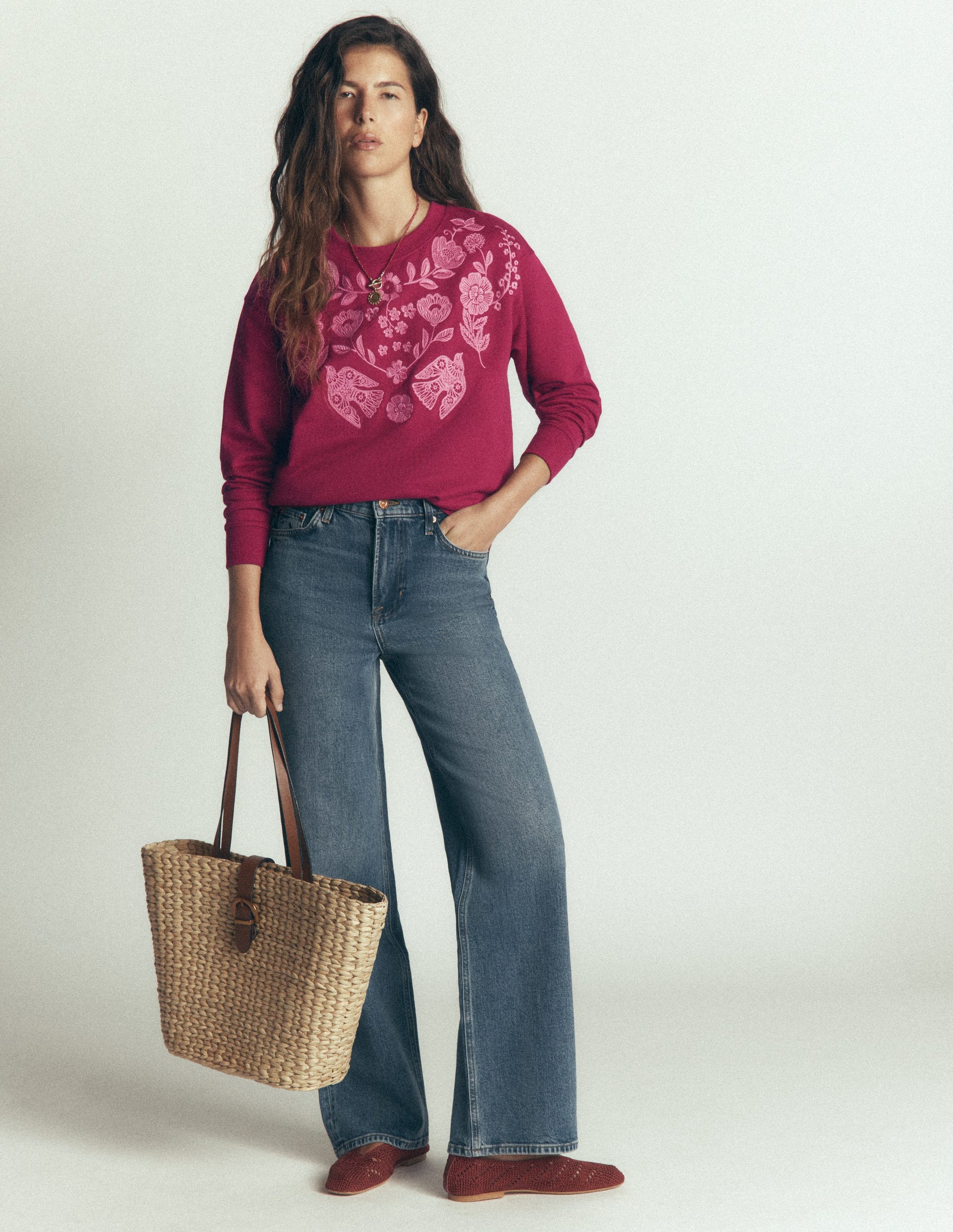 Emi Embroidered Sweatshirt-Rhododendron Embroidery-1