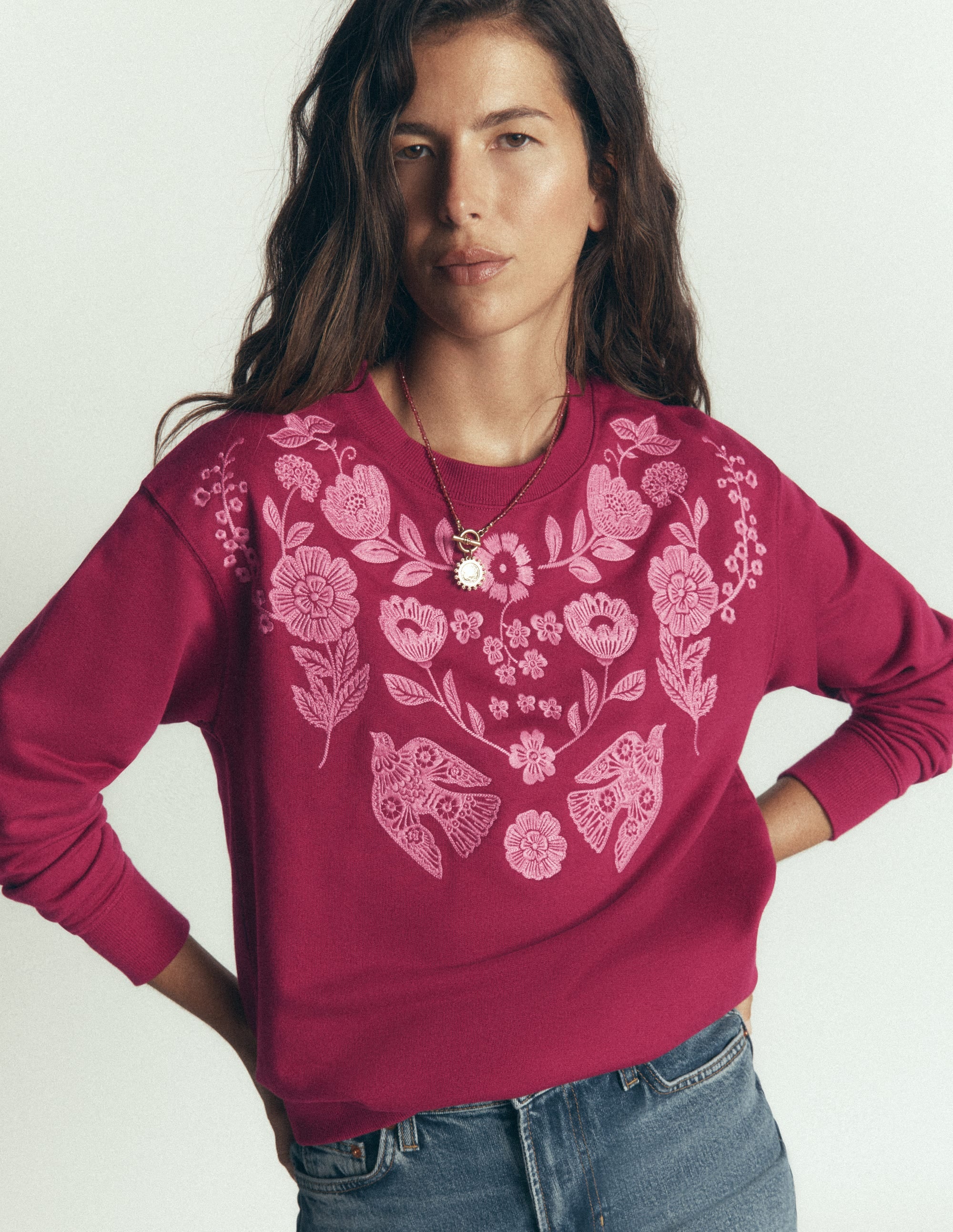 Emi Embroidered Sweatshirt-Rhododendron Embroidery - Image 4