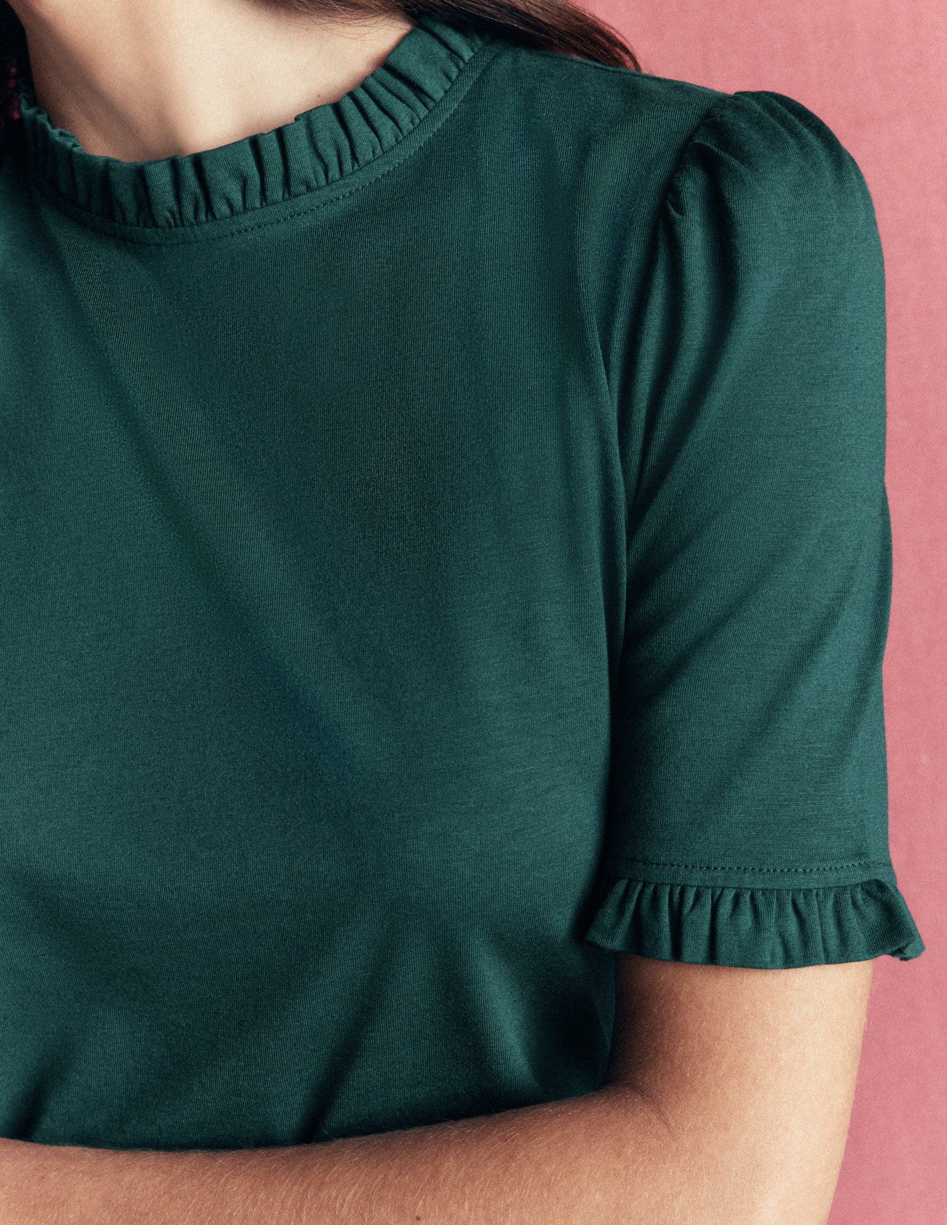 Supersoft Frill Detail T-shirt-Sea Moss-2