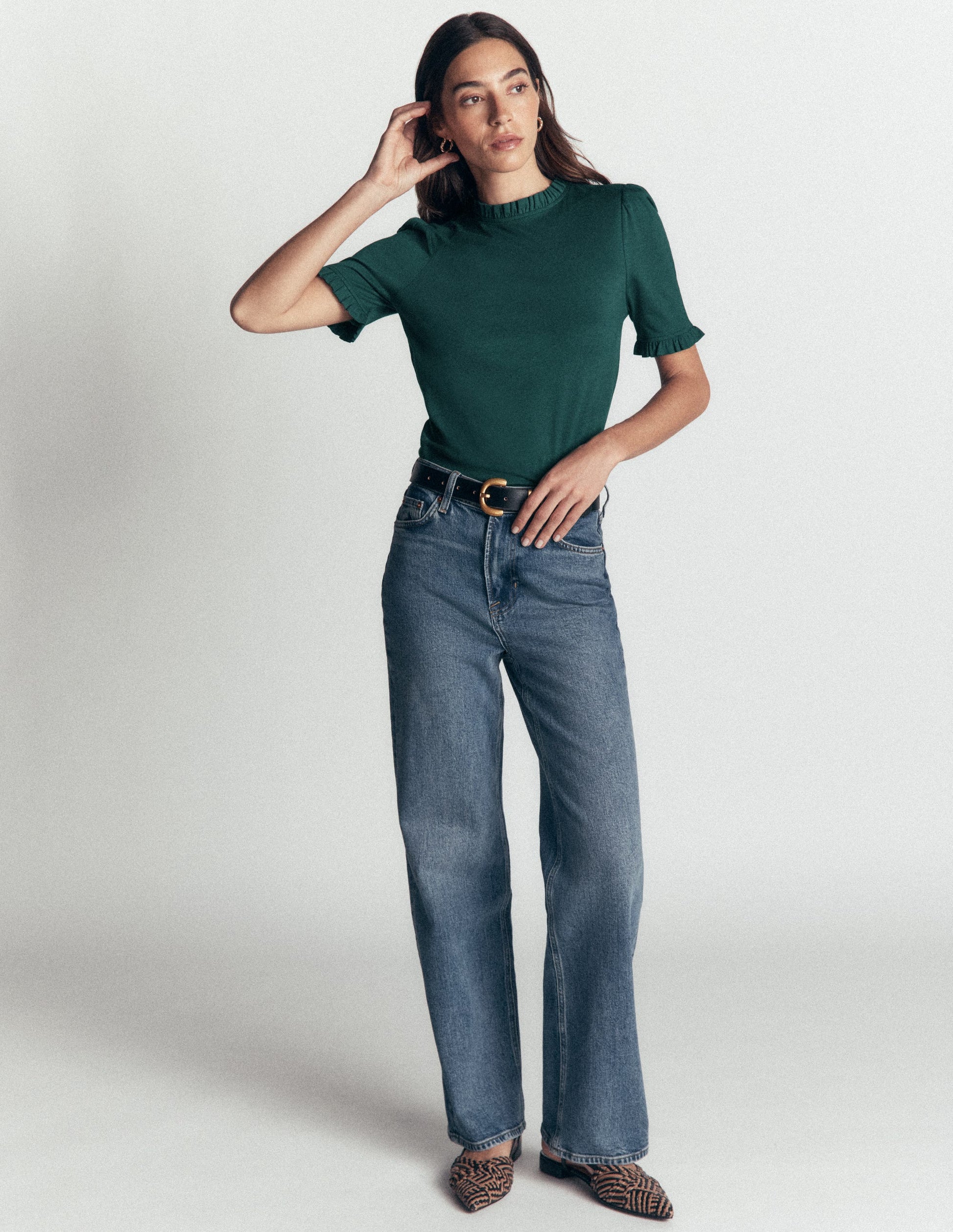 Supersoft Frill Detail T-shirt-Sea Moss-4