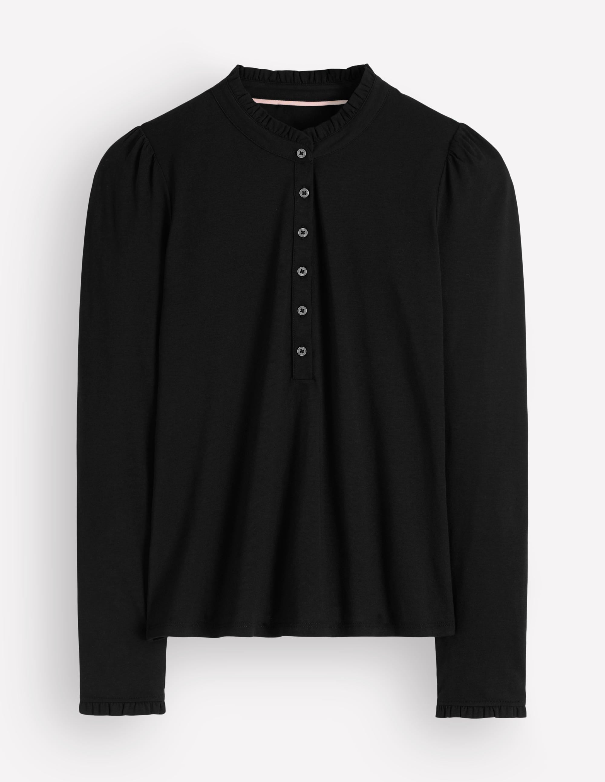 Supersoft Frill Henley Top-Black - Image 5
