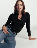Supersoft Frill Henley Top-Black