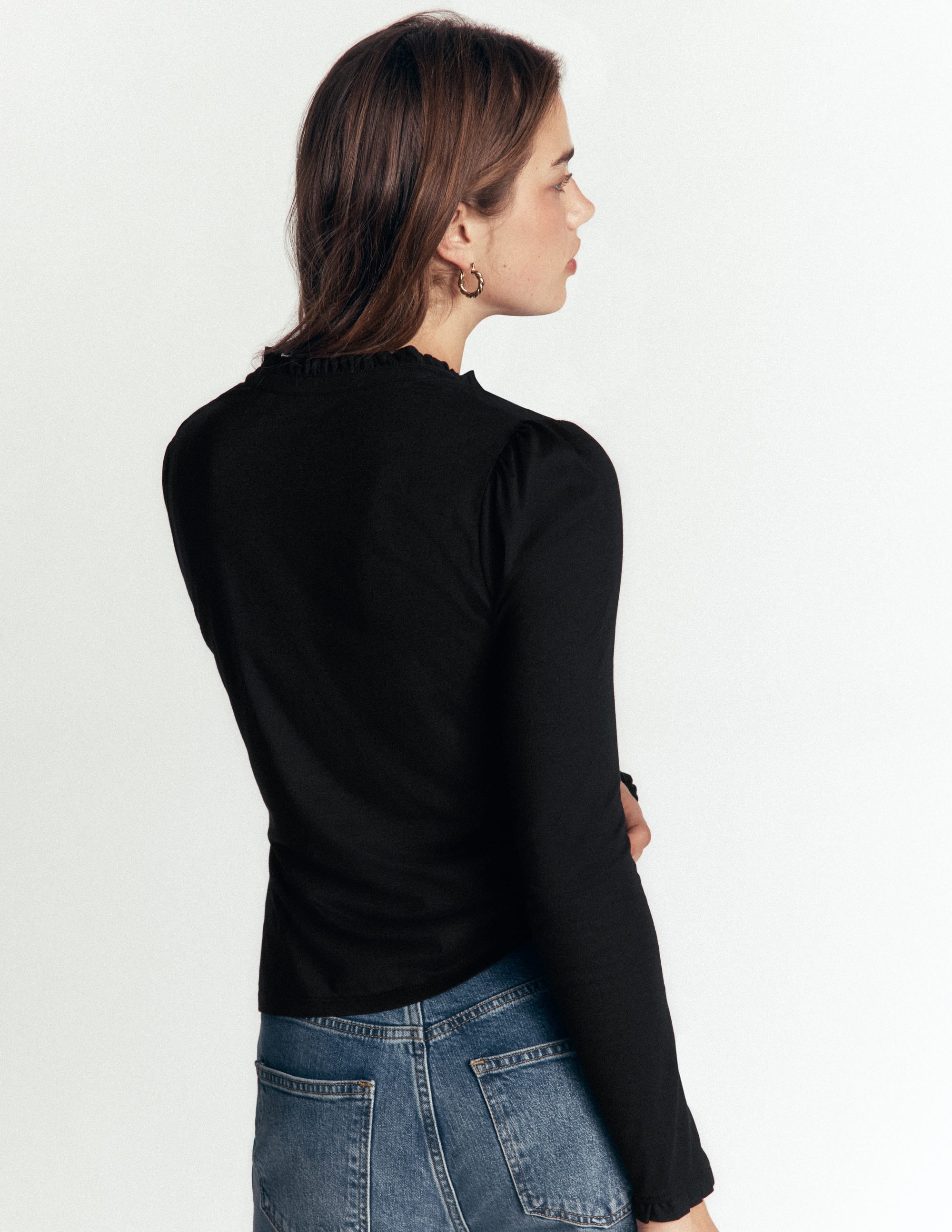 Supersoft Frill Henley Top-Black - Image 3