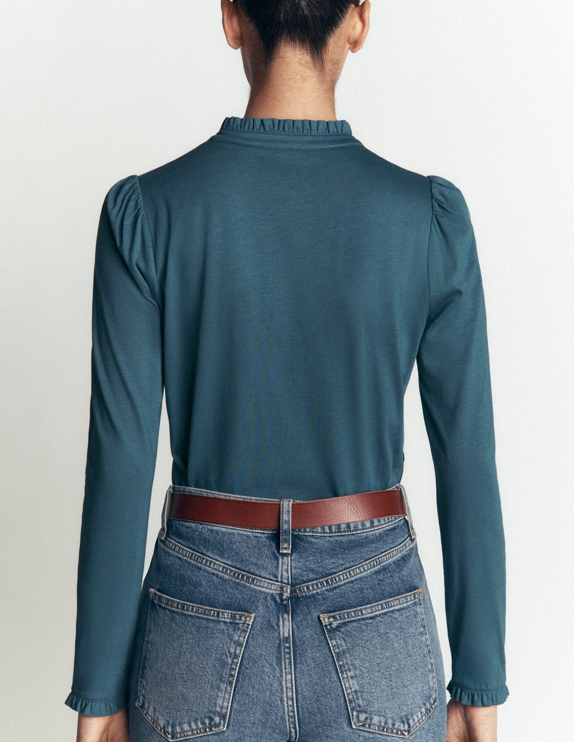 Supersoft Frill Henley Top-Storm Blue-2