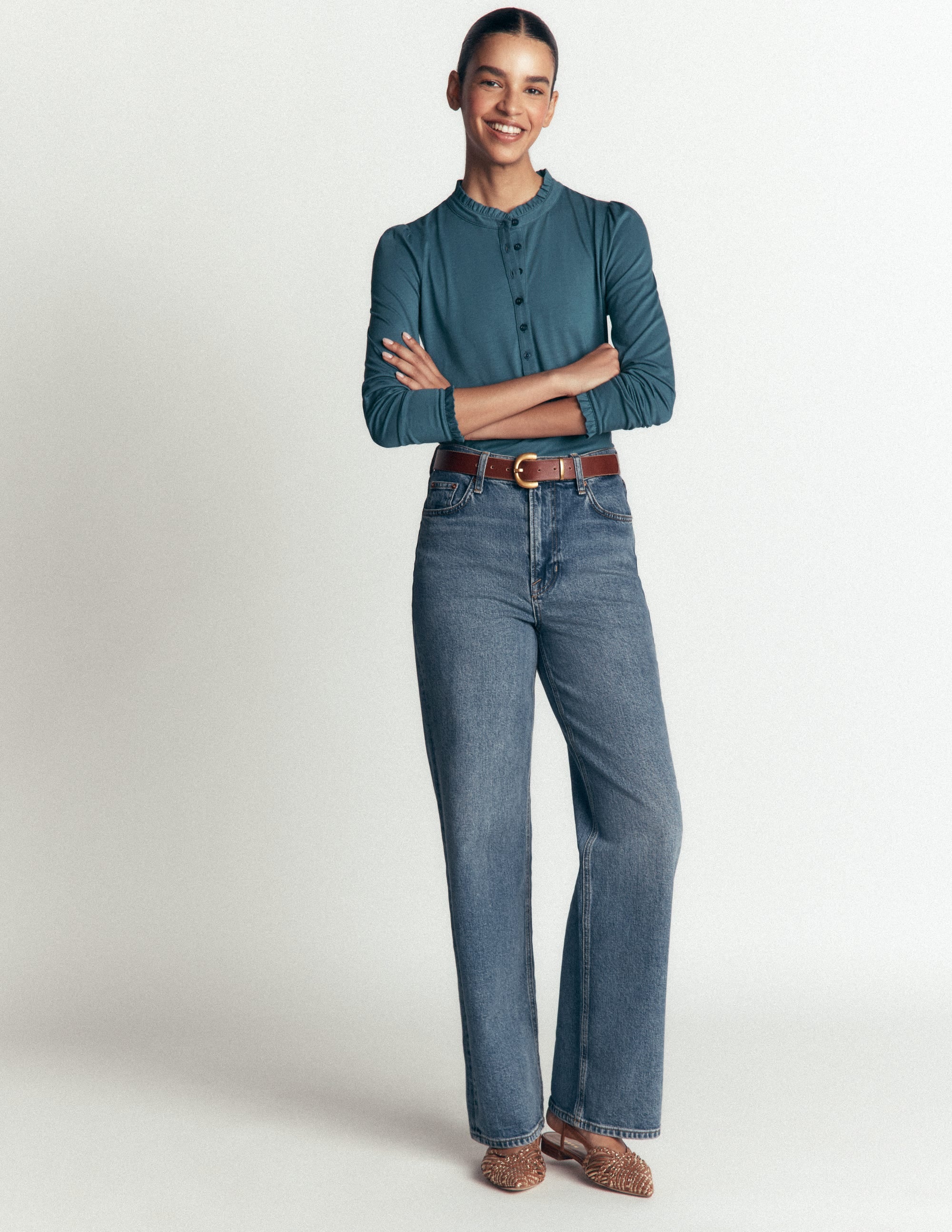 Supersoft Frill Henley Top-Storm Blue - Image 3
