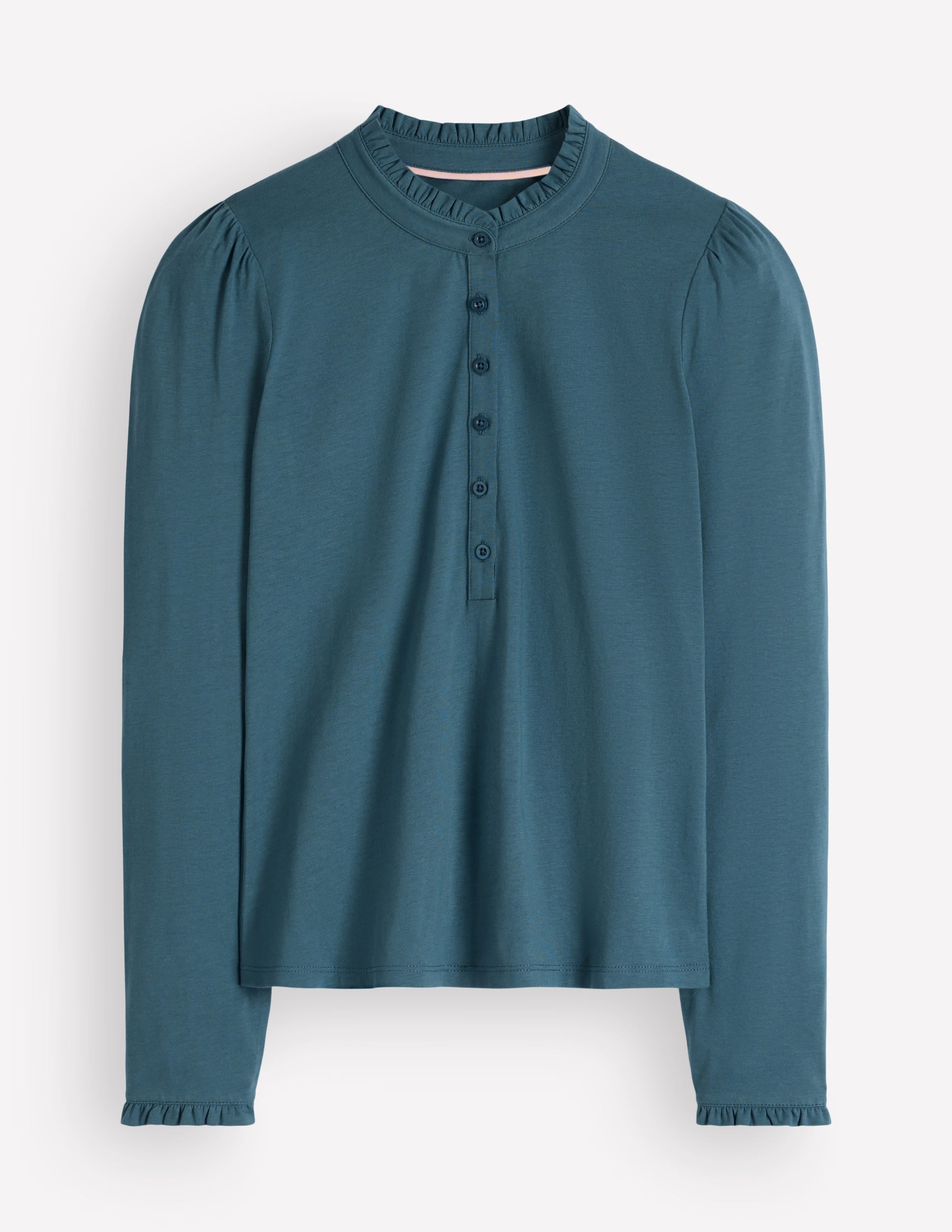 Supersoft Frill Henley Top-Storm Blue - Image 4