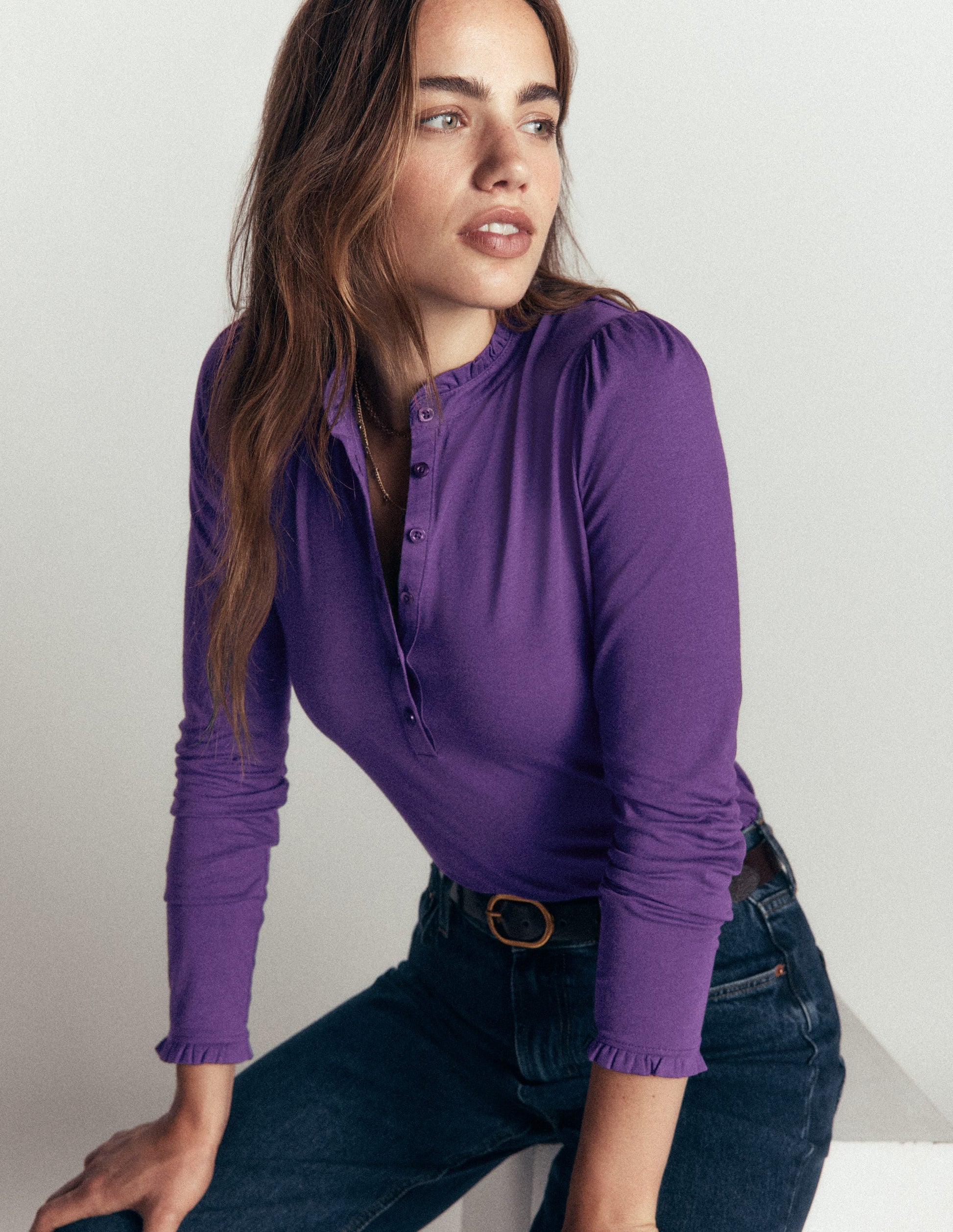 Supersoft Frill Henley Top-Calla Lilly Purple-1