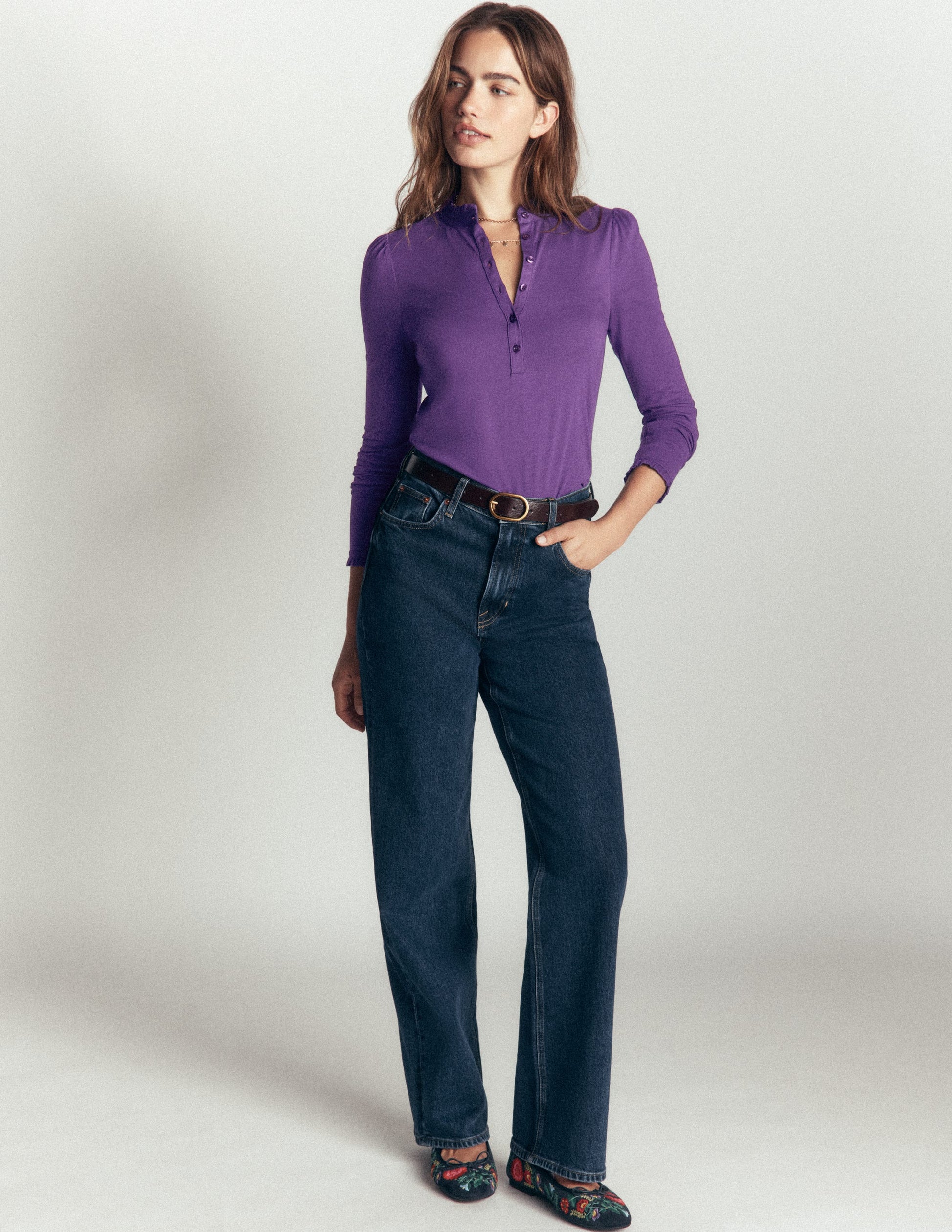 Supersoft Frill Henley Top-Calla Lilly Purple-4