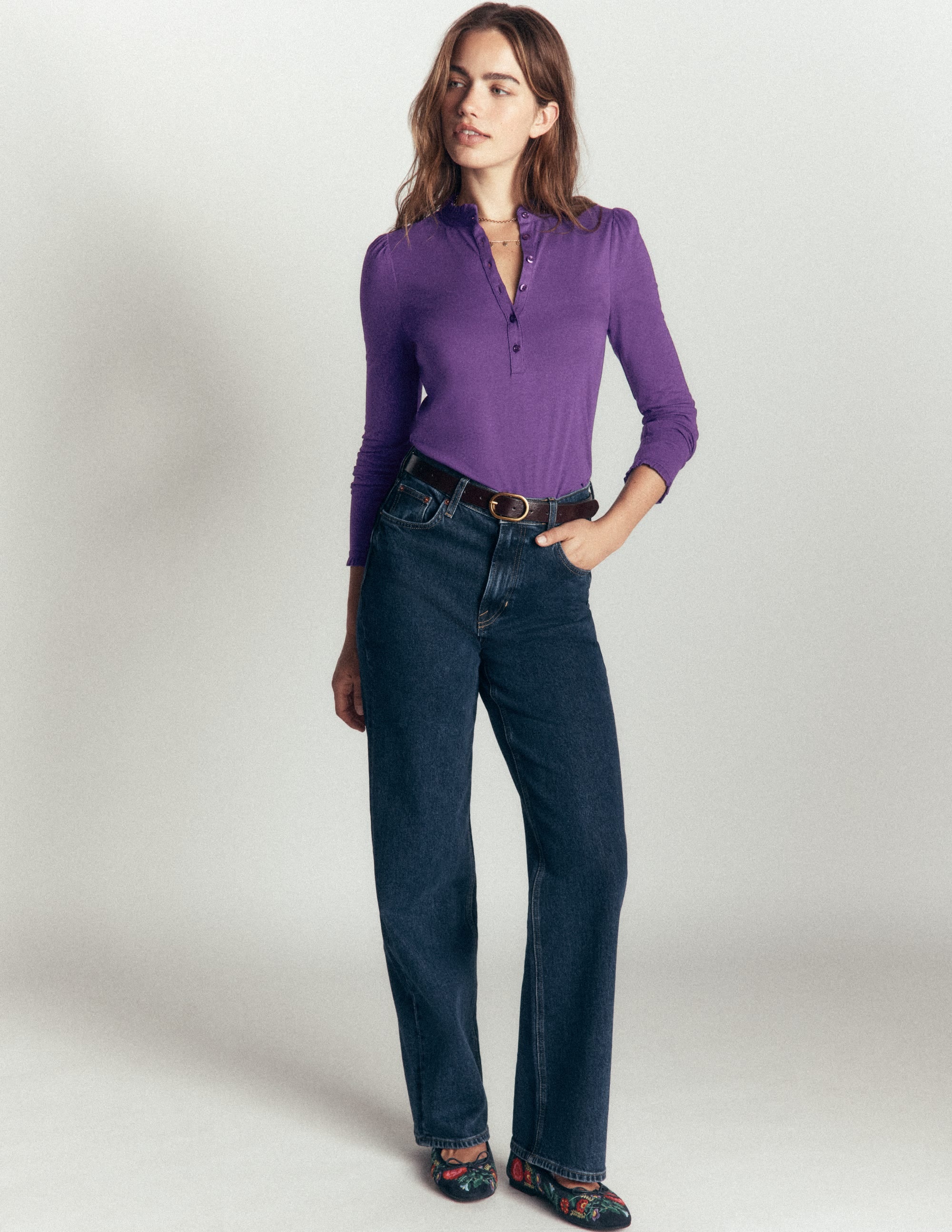 Supersoft Frill Henley Top-Calla Lilly Purple - Image 4