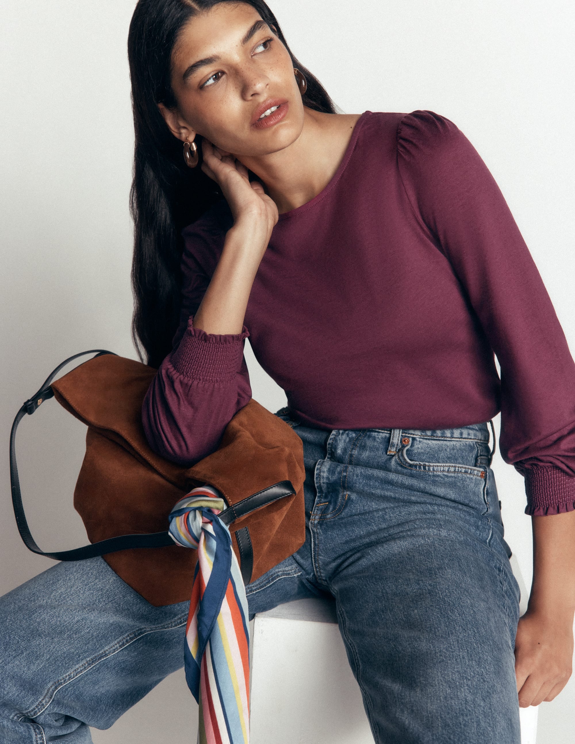 Smocked Cuff Supersoft Top-Dark Cherry - Image 1