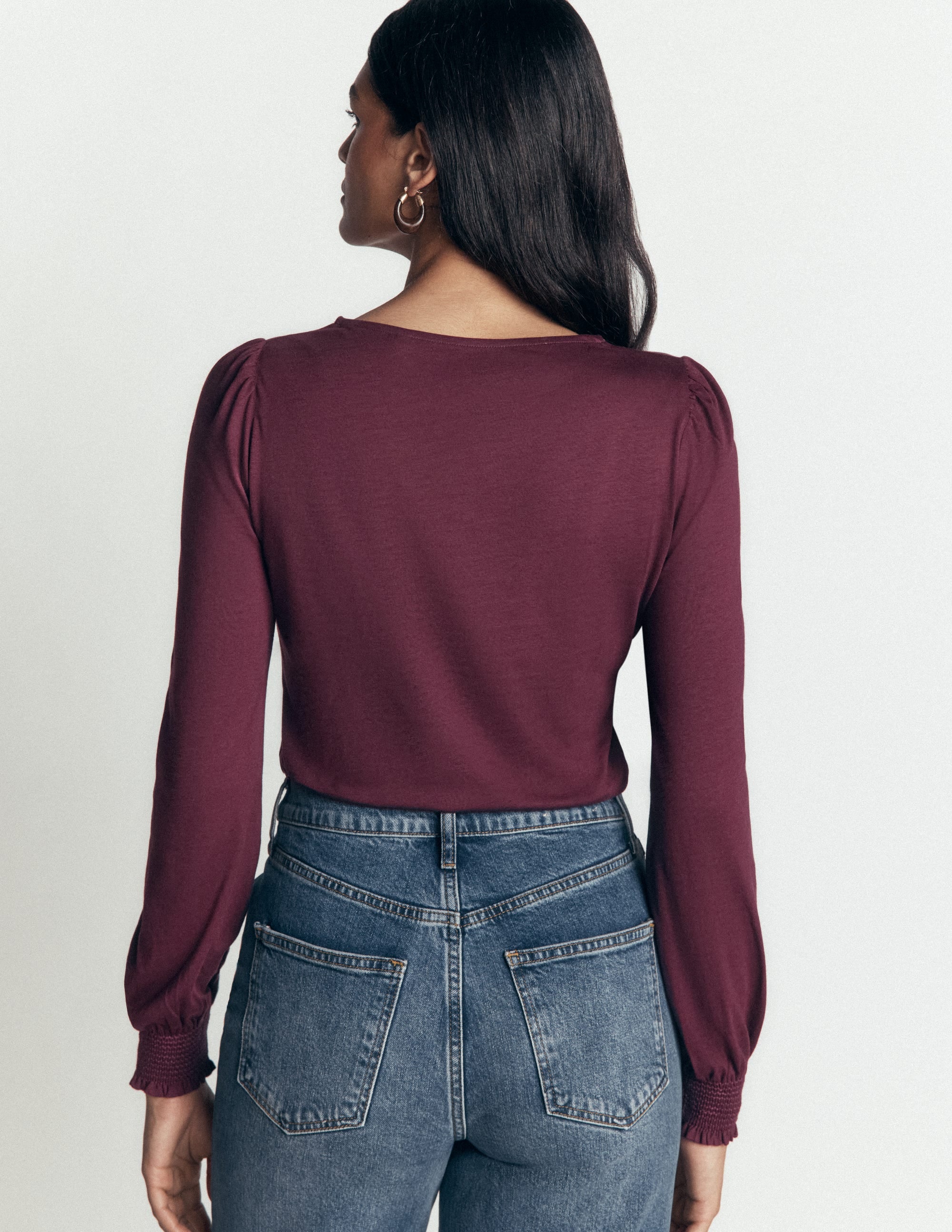Smocked Cuff Supersoft Top-Dark Cherry - Image 3