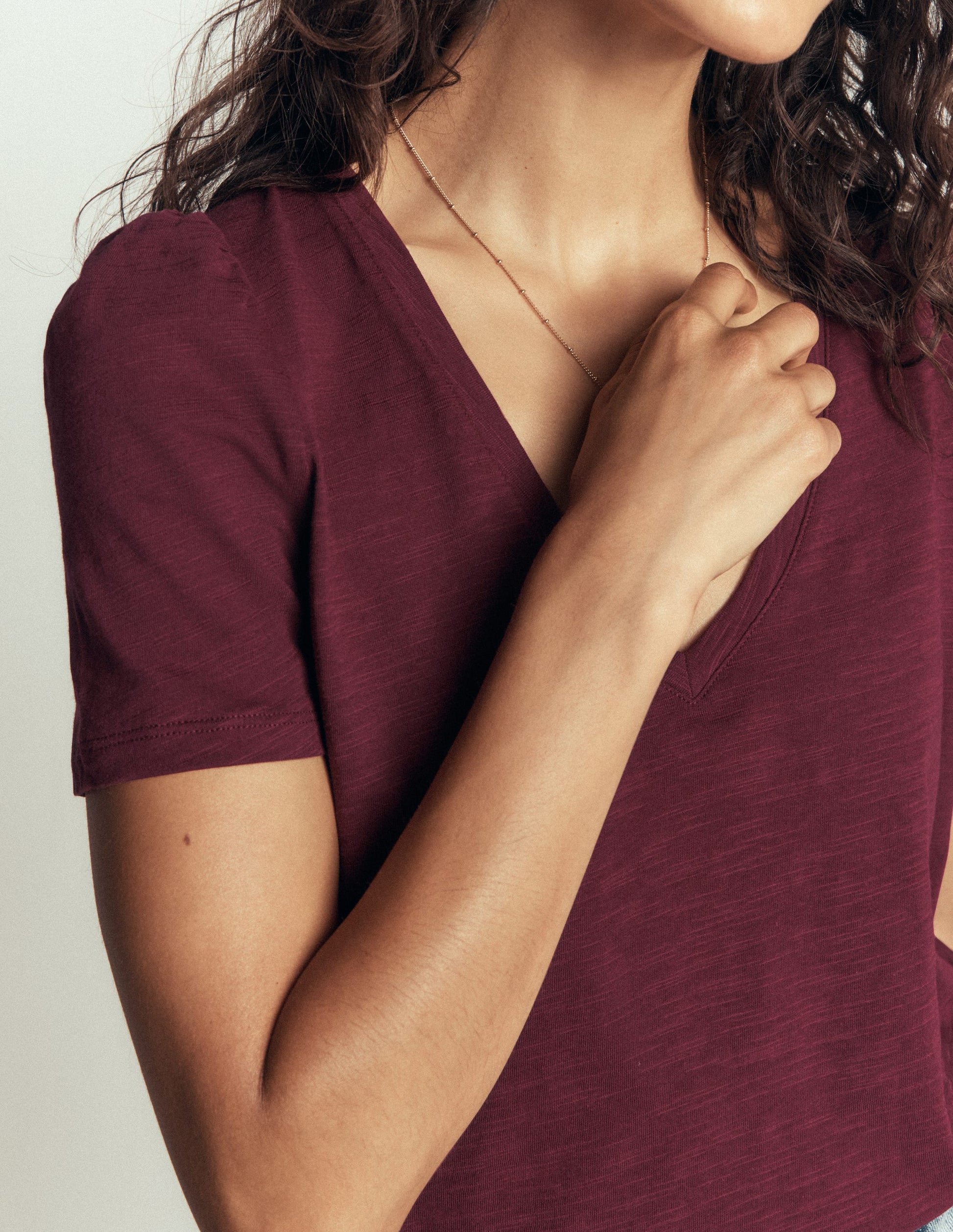 Sophie V-neck Slub T-shirt-Deep Wisteria-2