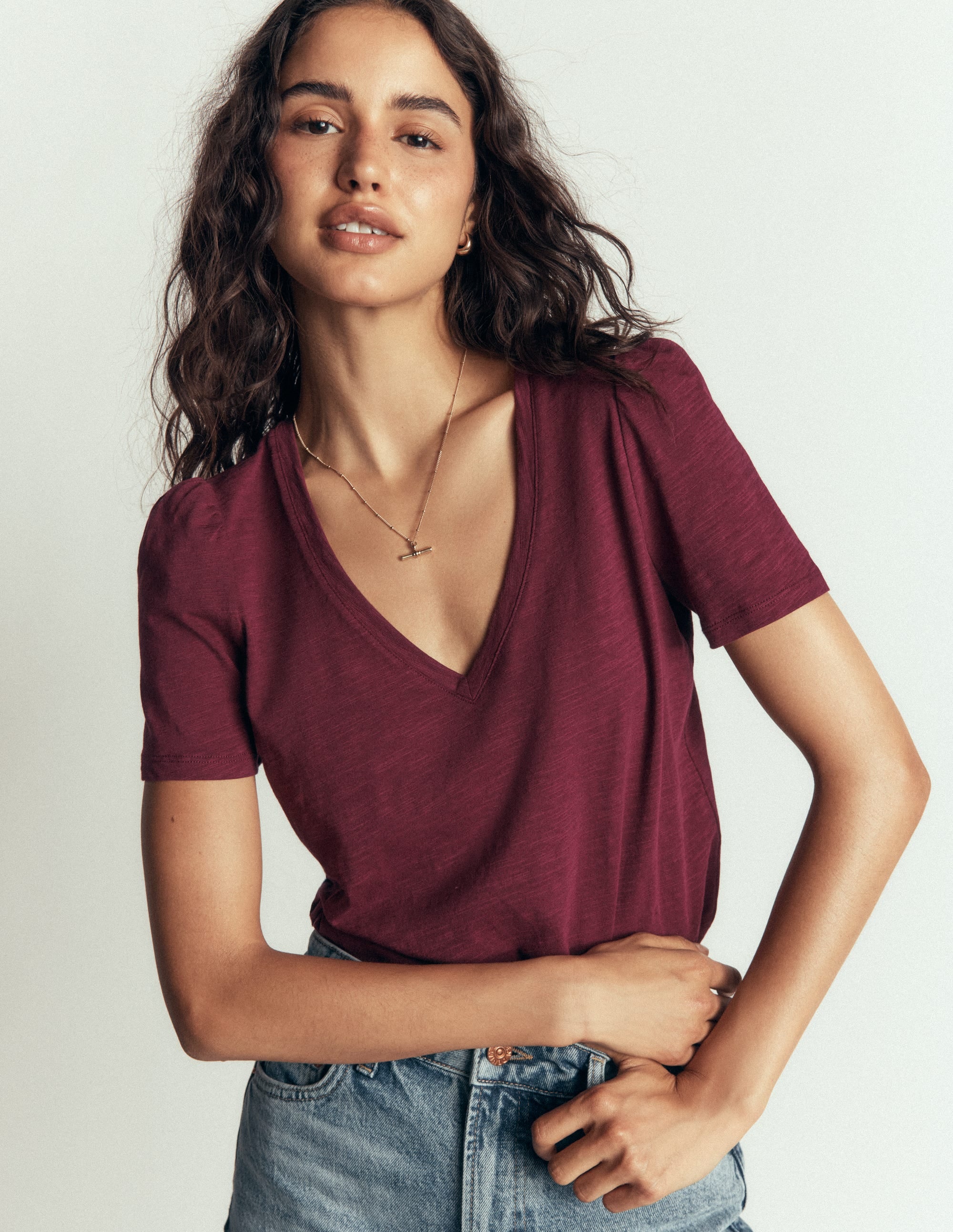 Sophie V-neck Slub T-shirt-Deep Wisteria - Image 5