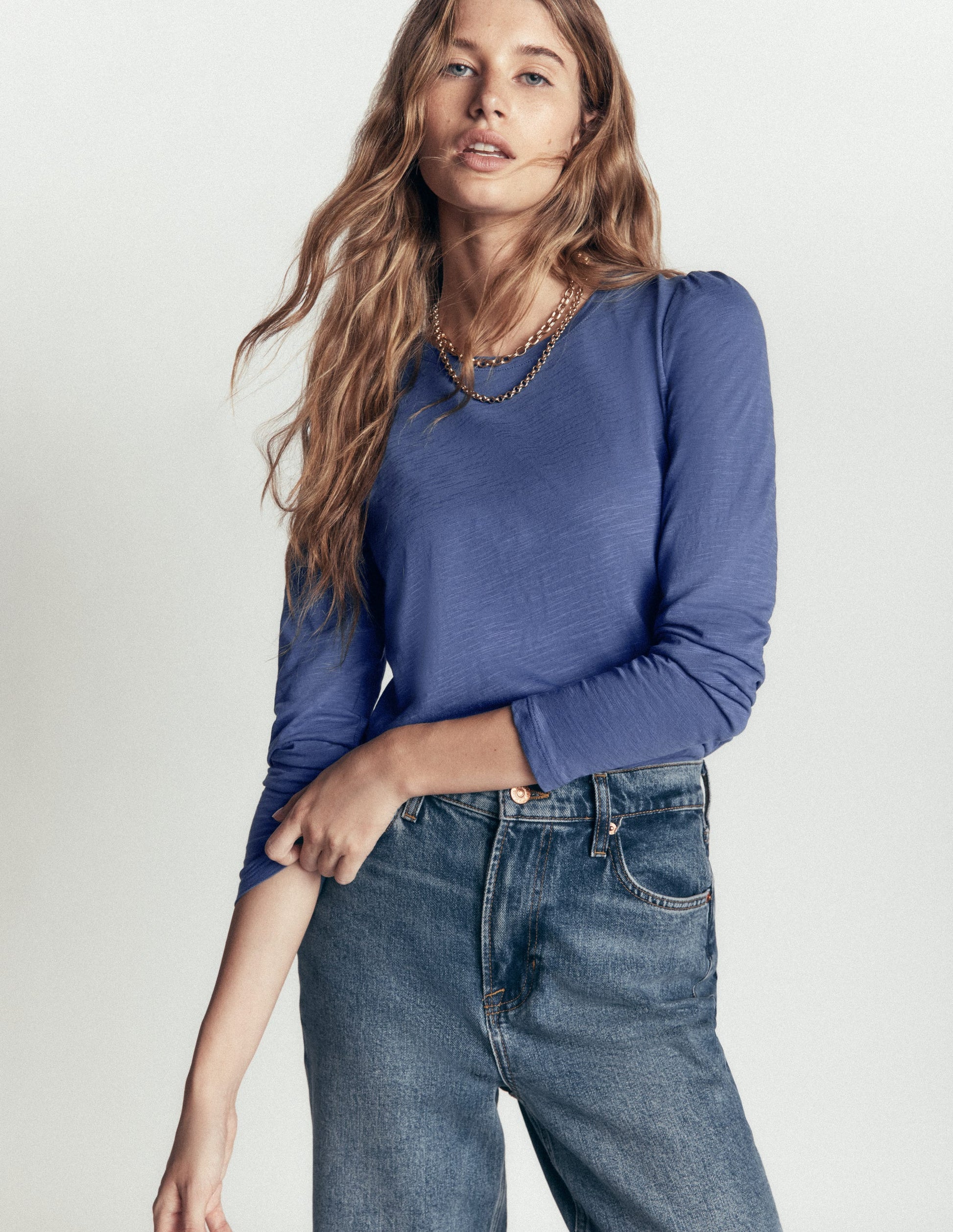 Cotton Crew Long Sleeve Top-True Navy-1