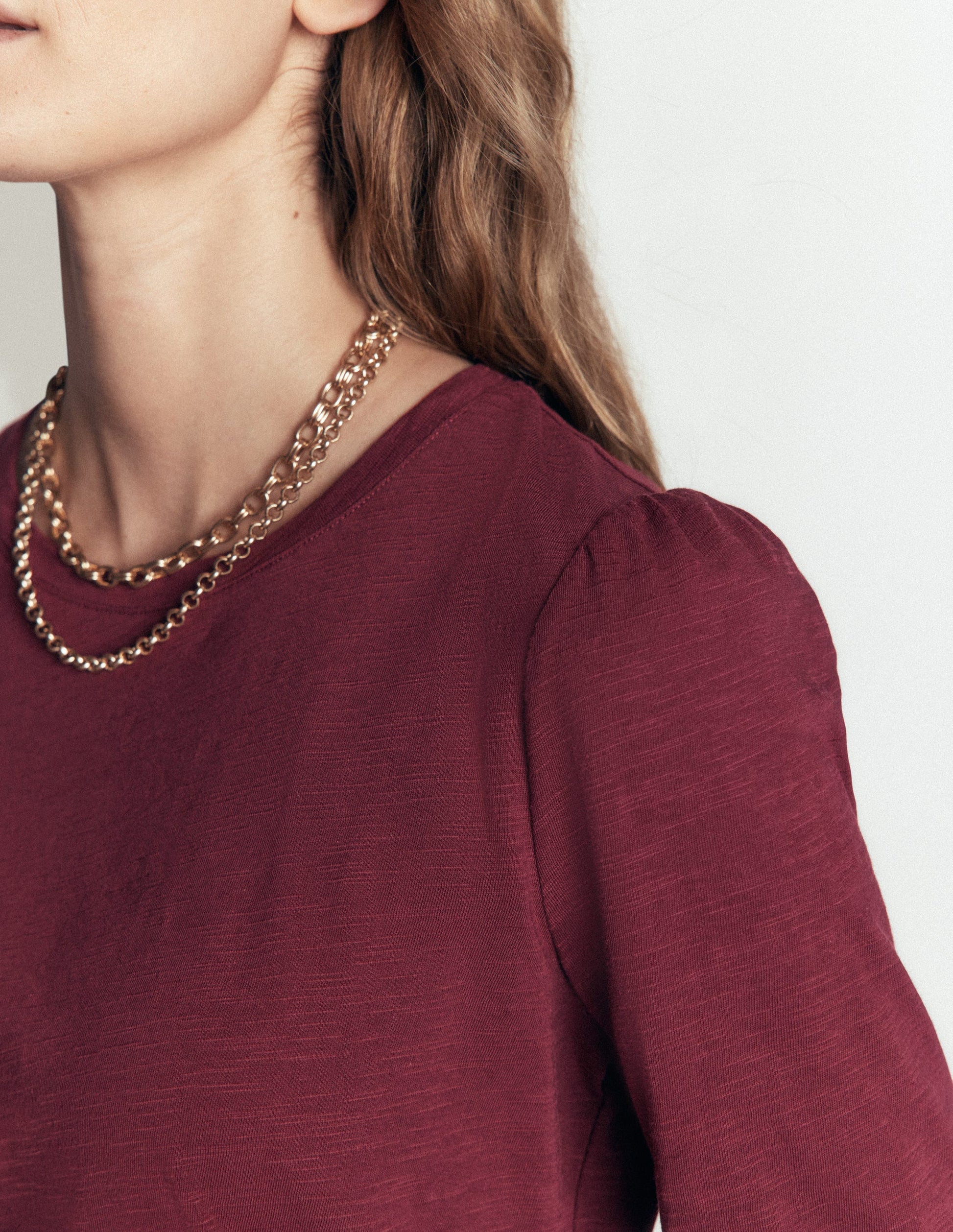 Cotton Crew Long Sleeve Top-Maroon Banner-2