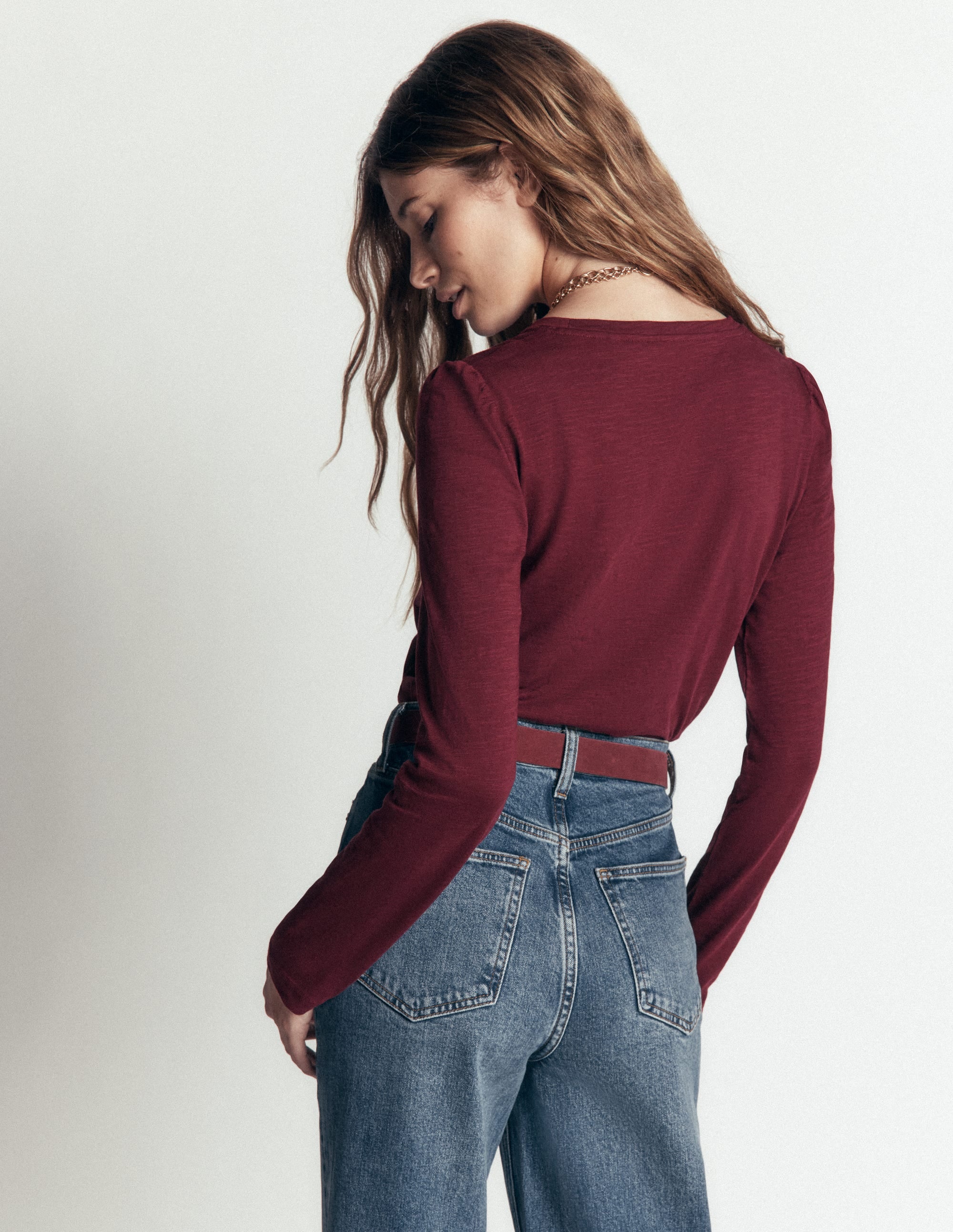 Cotton Crew Long Sleeve Top-Maroon Banner - Image 3