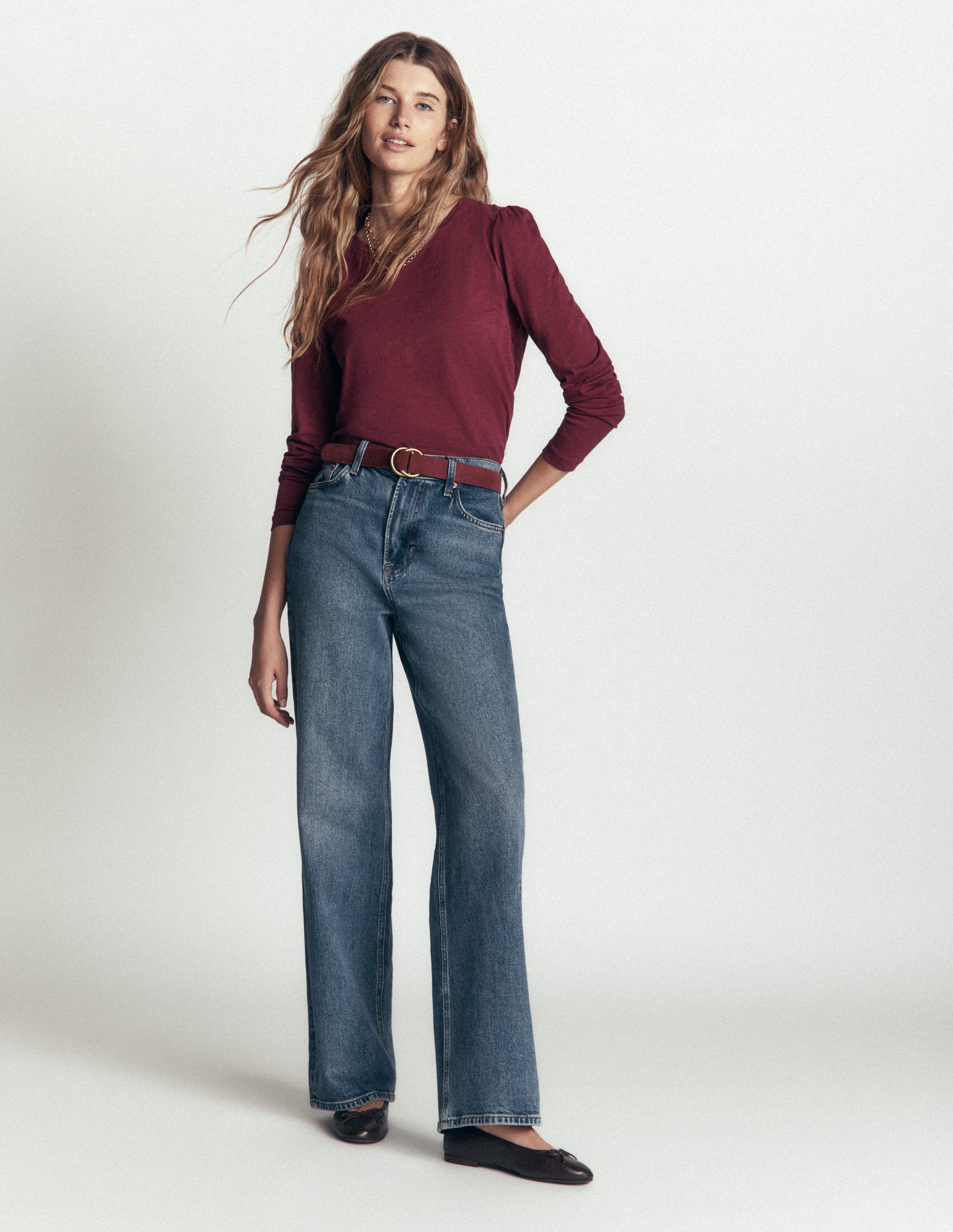 Cotton Crew Long Sleeve Top-Maroon Banner-4