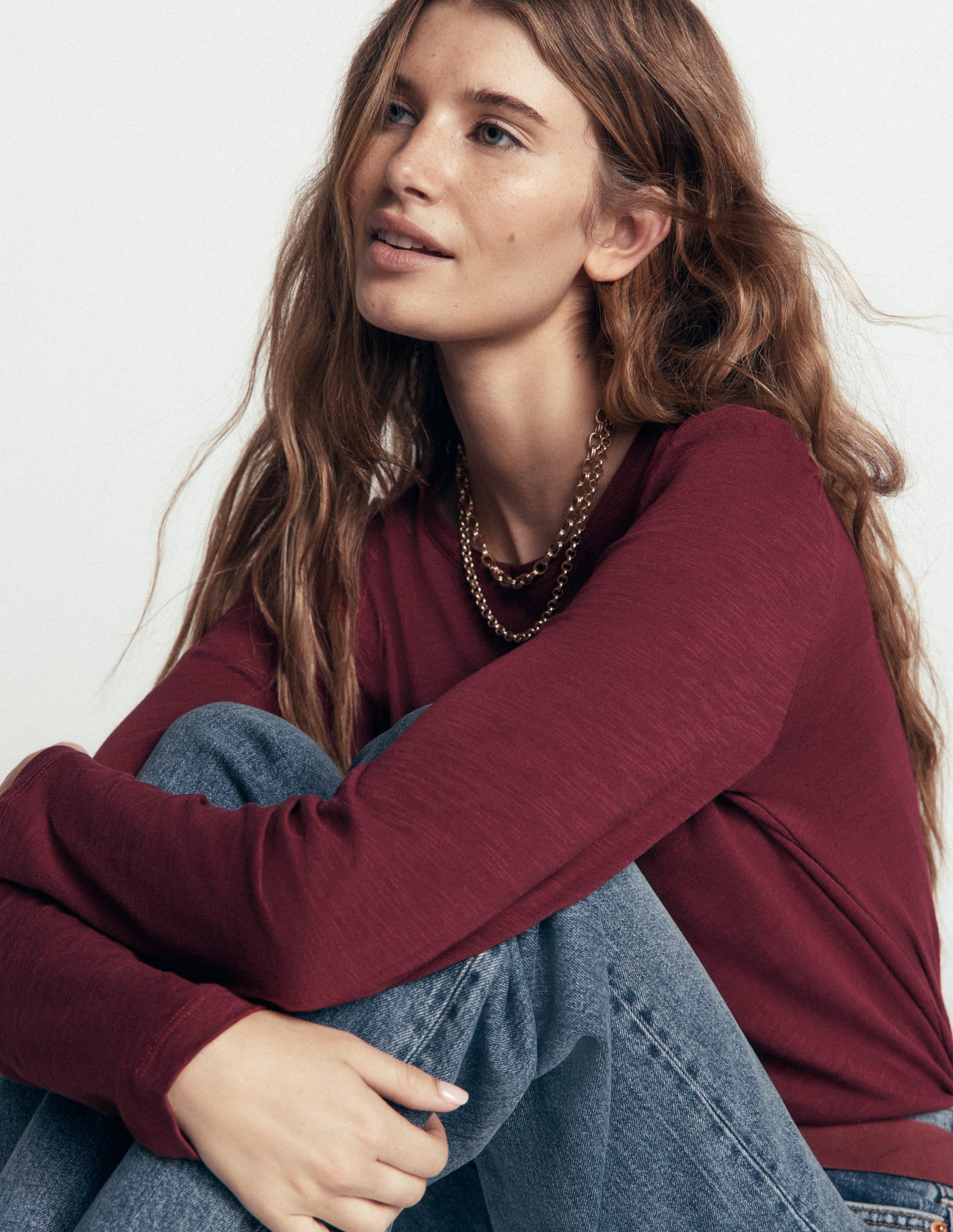 Cotton Crew Long Sleeve Top-Maroon Banner - Image 5