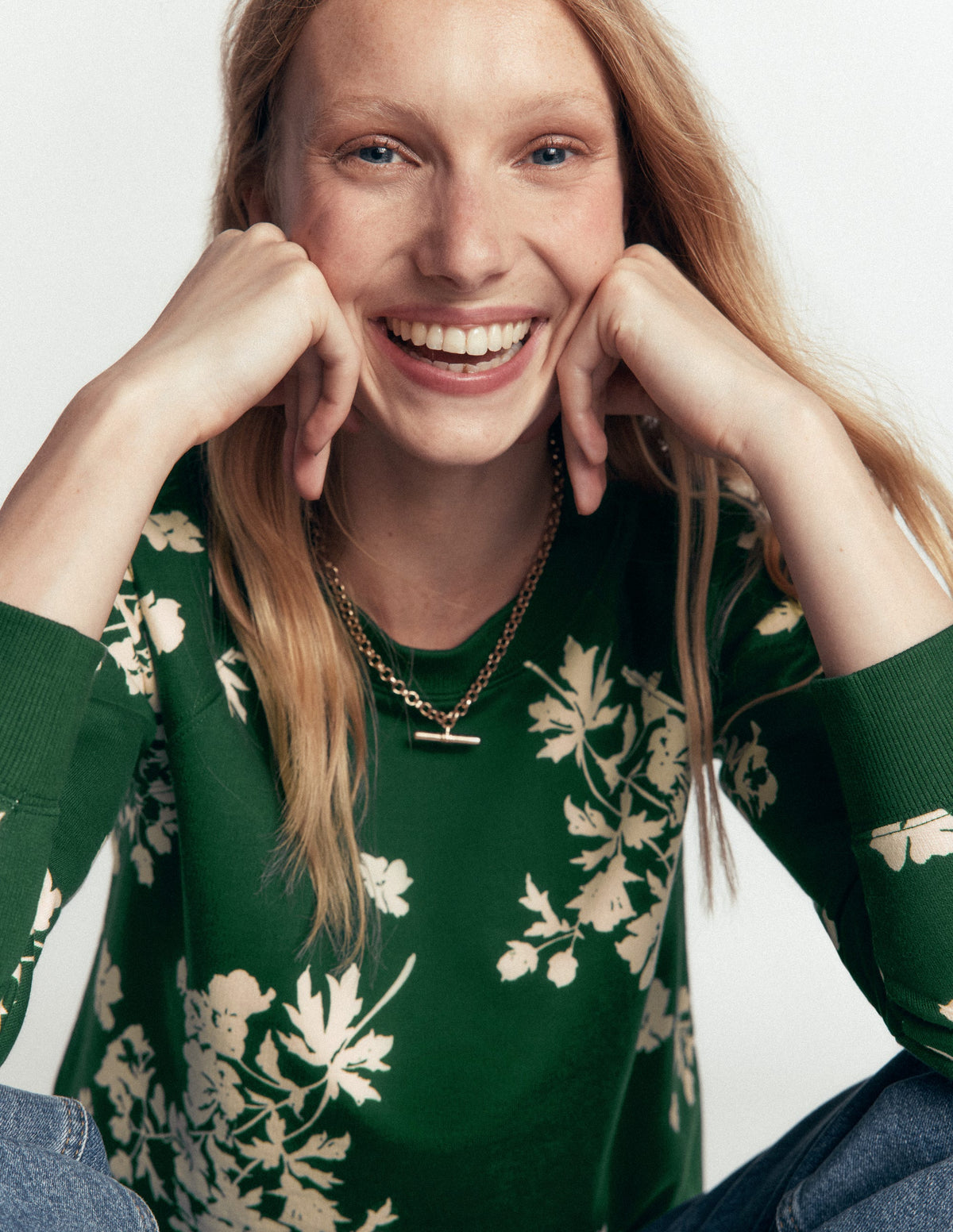 Rosa Printed Sweatshirt-Hunter Green, Flecked Bunch-2