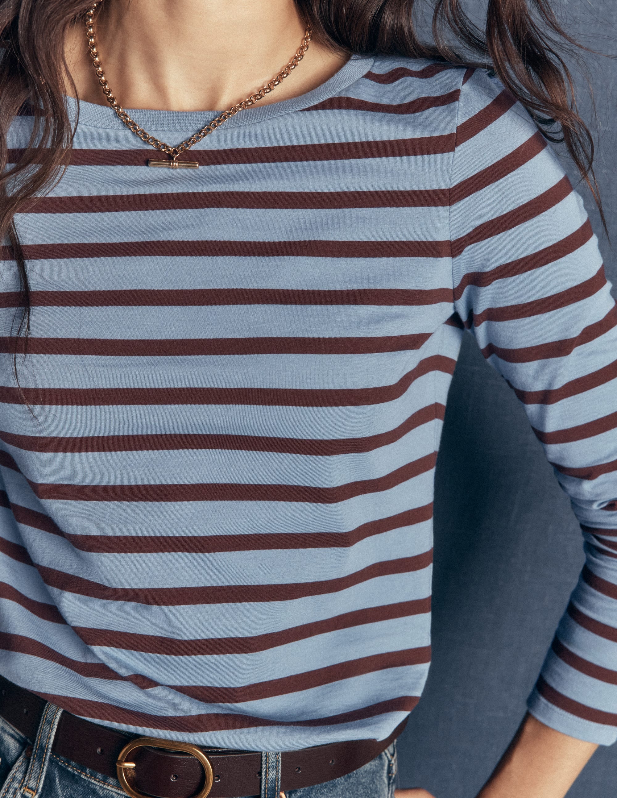 Olivia Long Sleeve Breton-Faded Denim Bitter Chocolate - Image 2