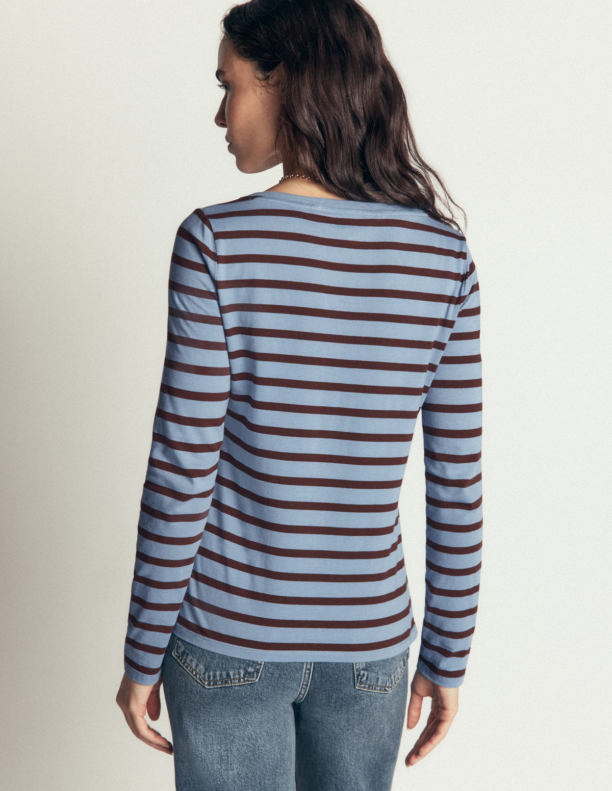 Olivia Long Sleeve Breton-Faded Denim Bitter Chocolate-2