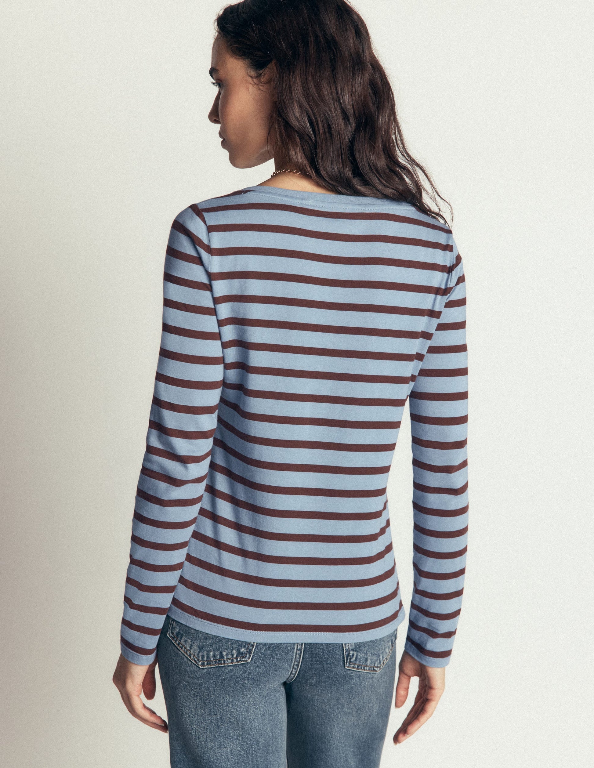 Olivia Long Sleeve Breton-Faded Denim Bitter Chocolate-3