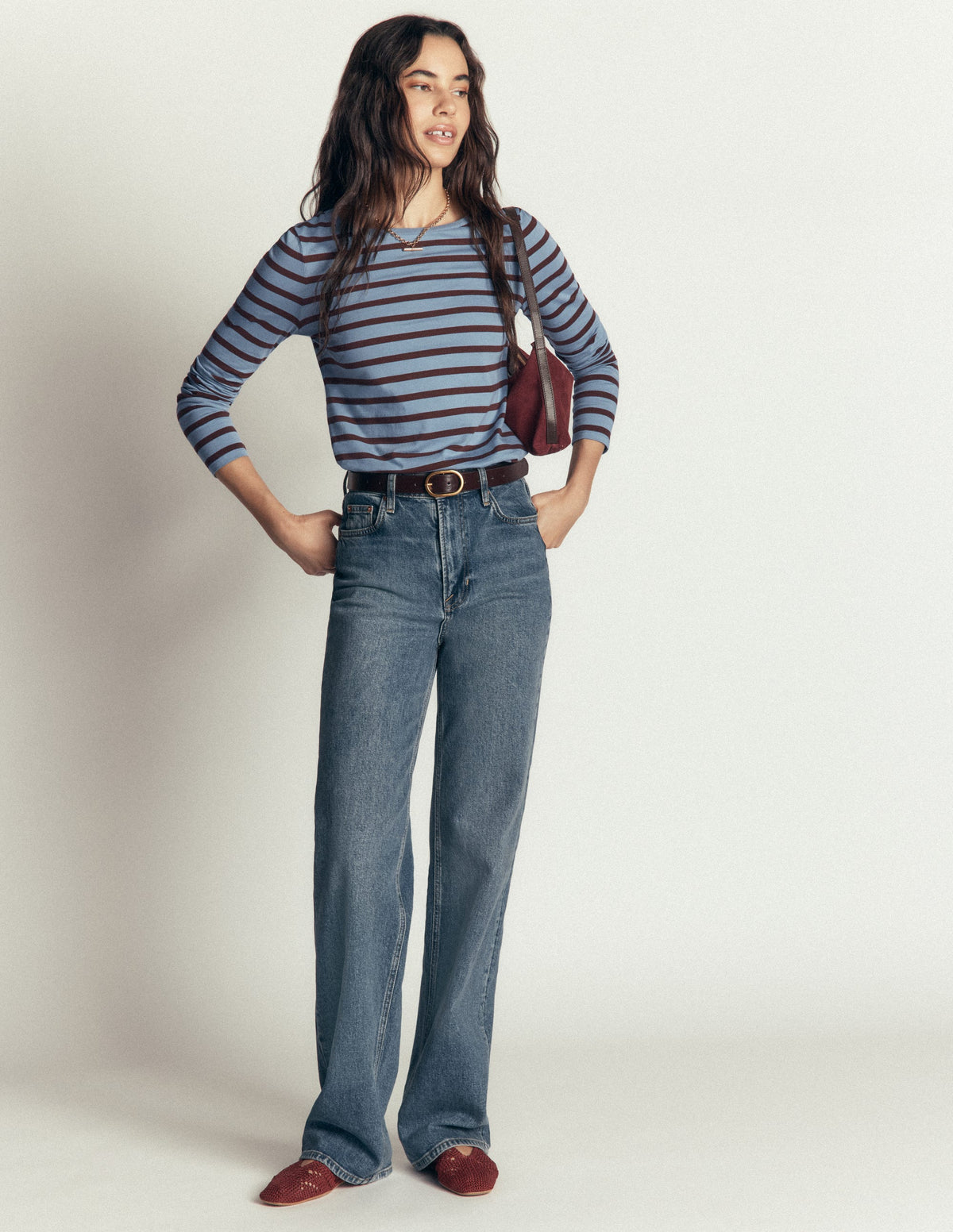 Olivia Long Sleeve Breton-Faded Denim Bitter Chocolate-3