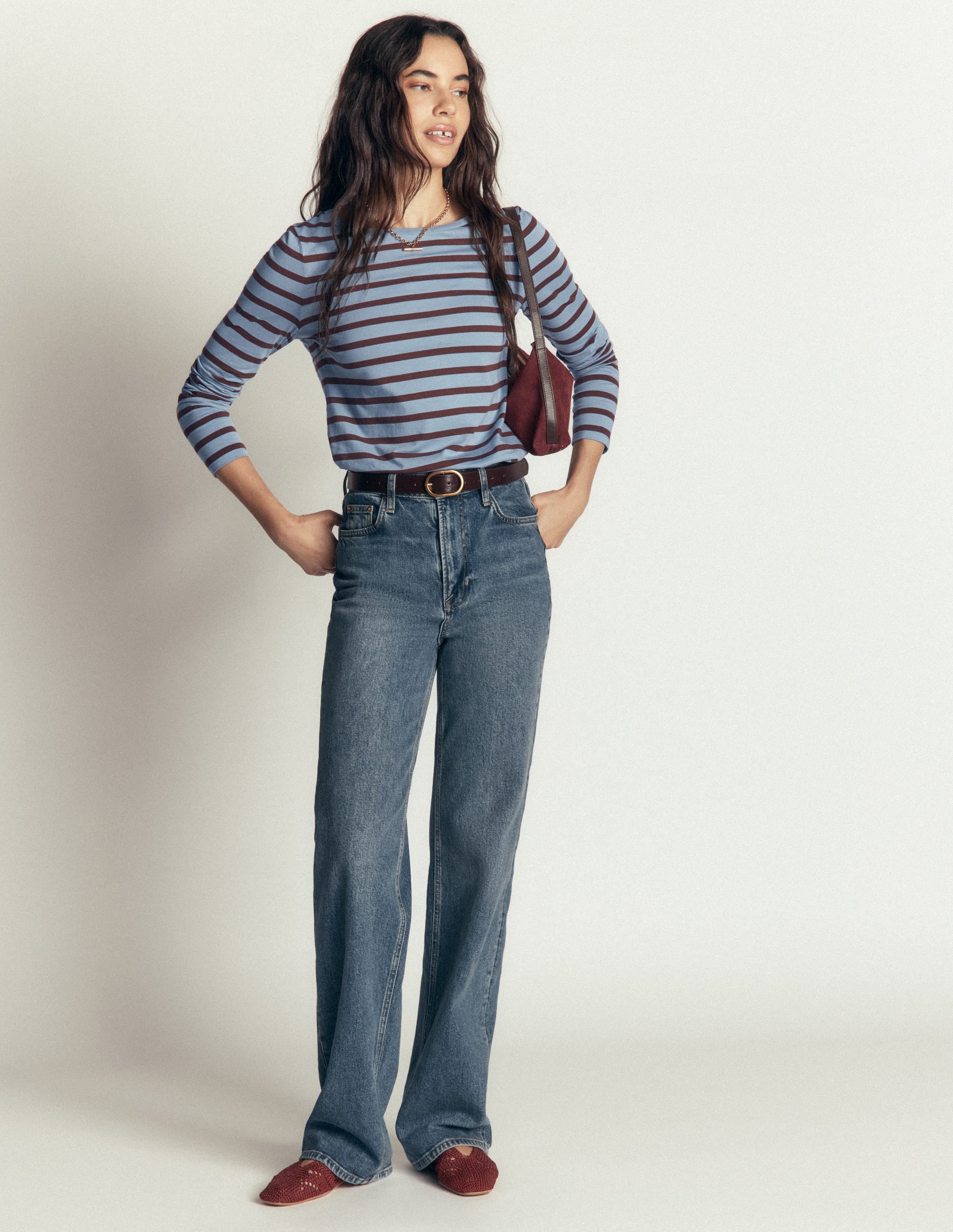 Olivia Long Sleeve Breton-Faded Denim Bitter Chocolate - Image 4