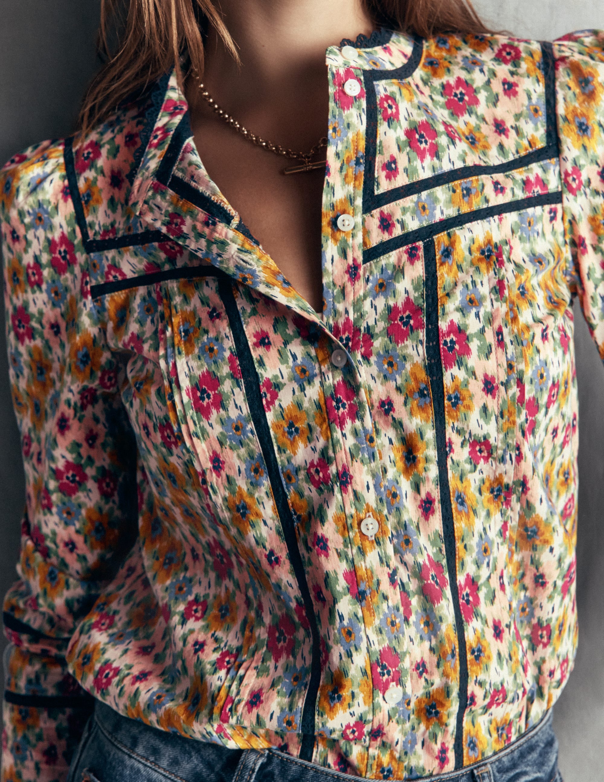 Carmen Lace Trim Cotton Top-Multi, Flecked Garden - Image 2