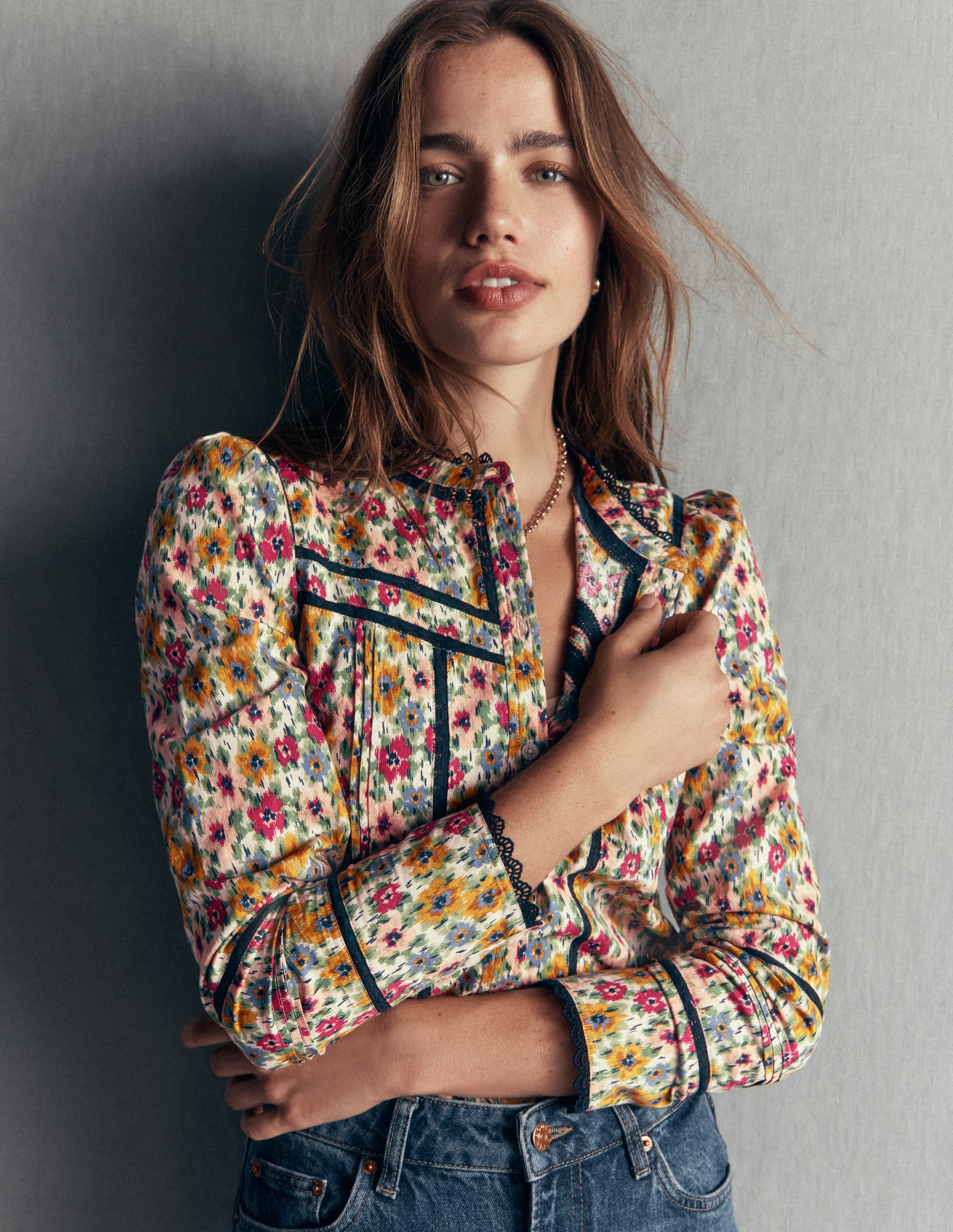 Carmen Lace Trim Cotton Top-Multi, Flecked Garden - Image 4