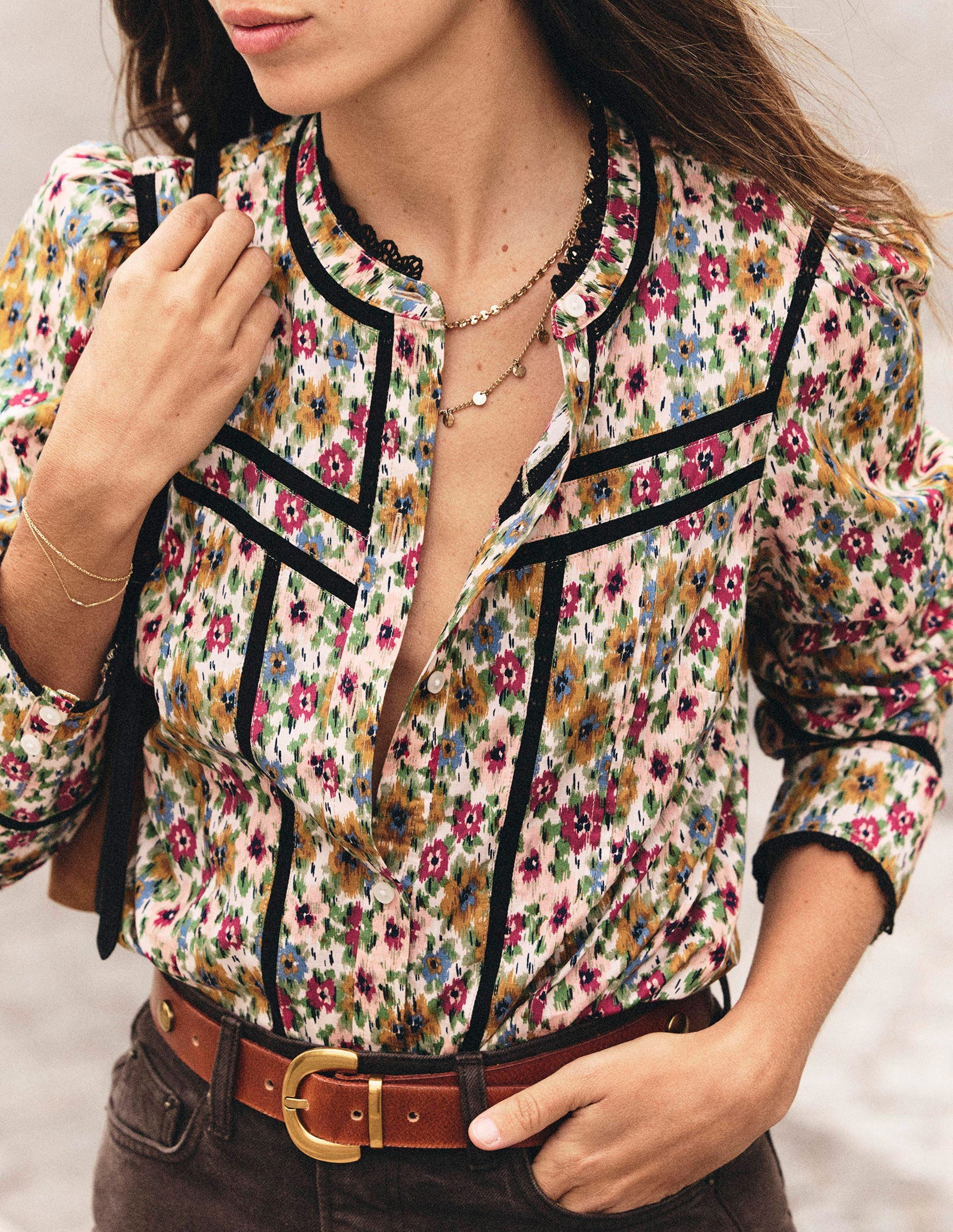 Carmen Trim Detail Top-Multi, Flecked Garden-1