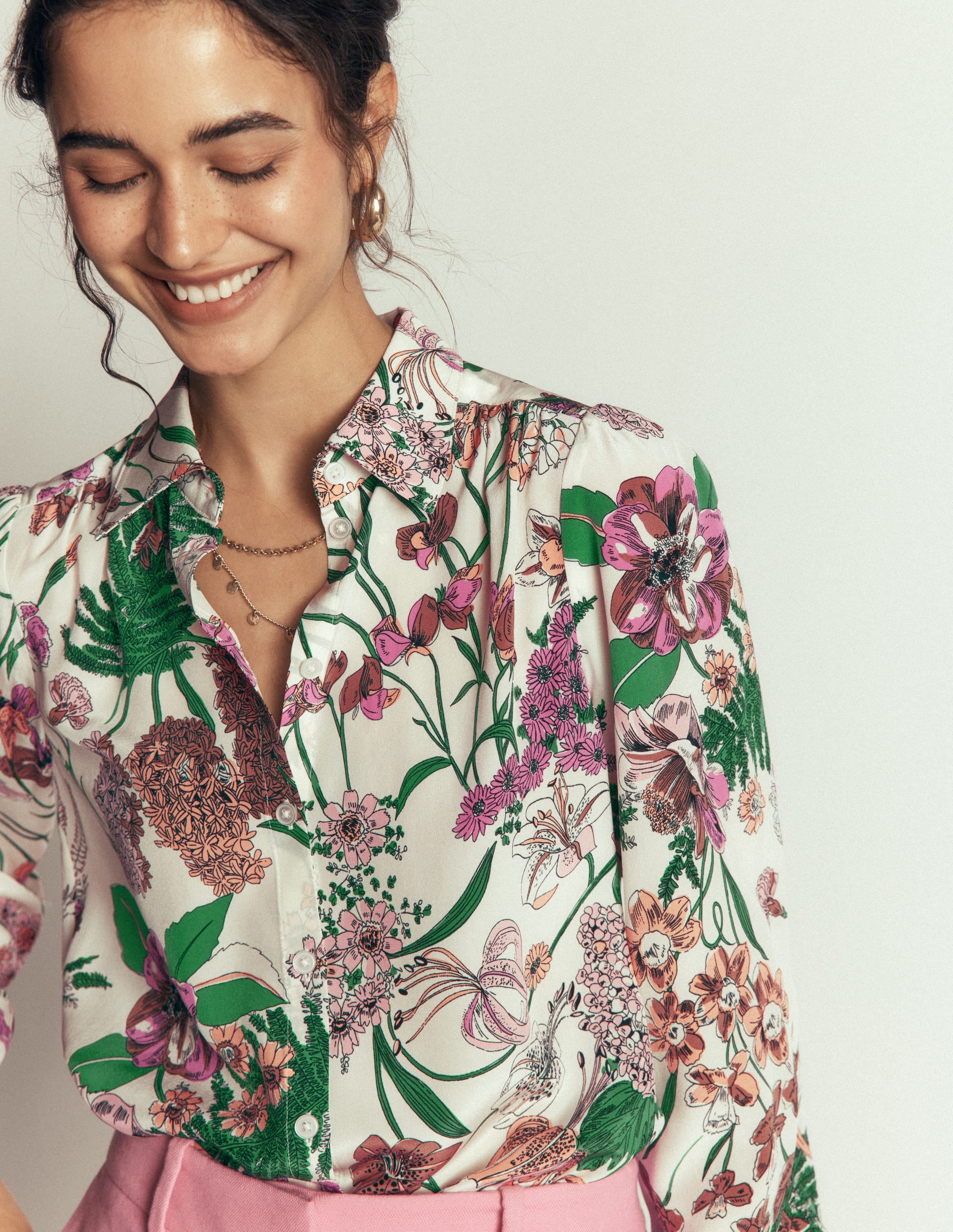 Sara Silk Shirt-Ivory, Whimsical Flora - Image 2