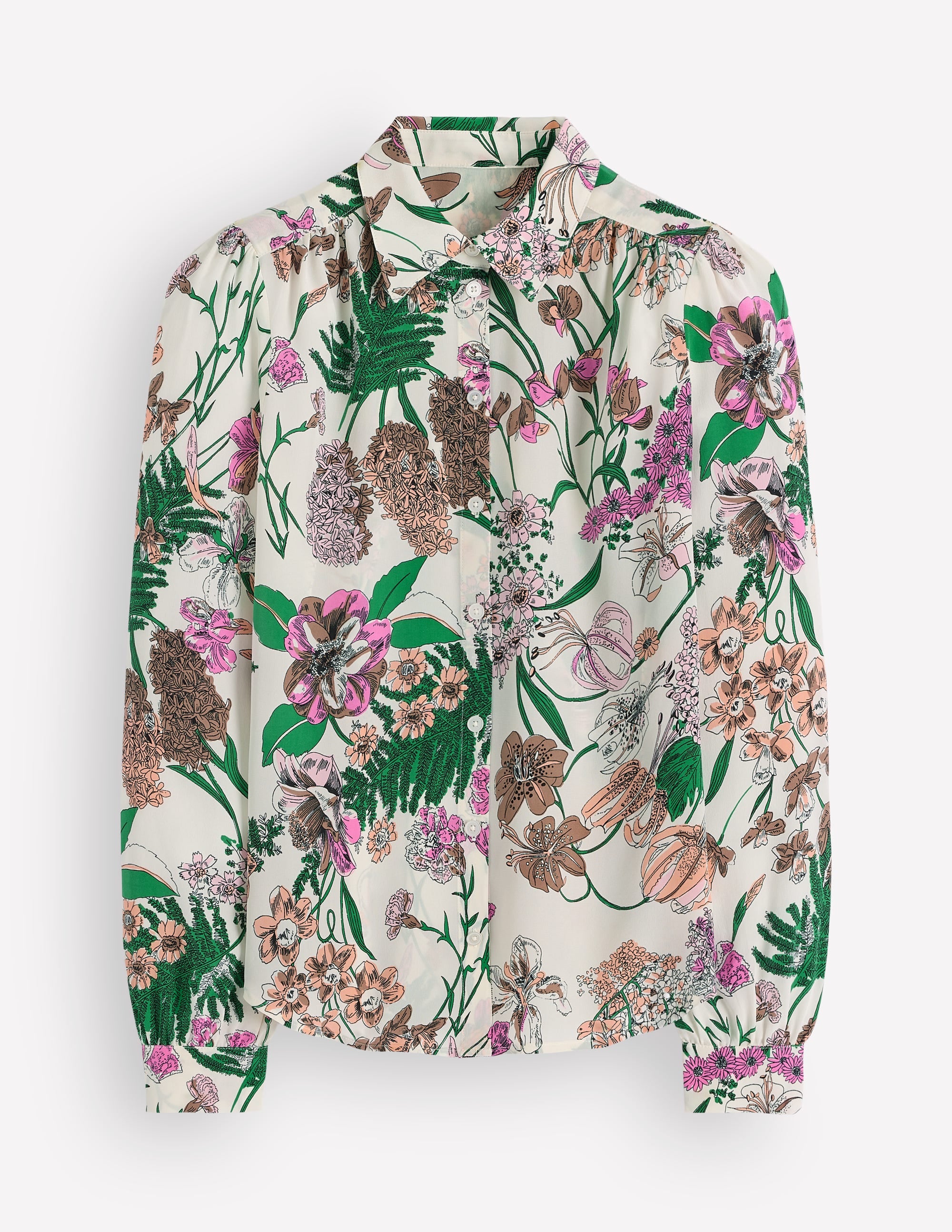 Sara Silk Shirt-Ivory, Whimsical Flora - Image 6