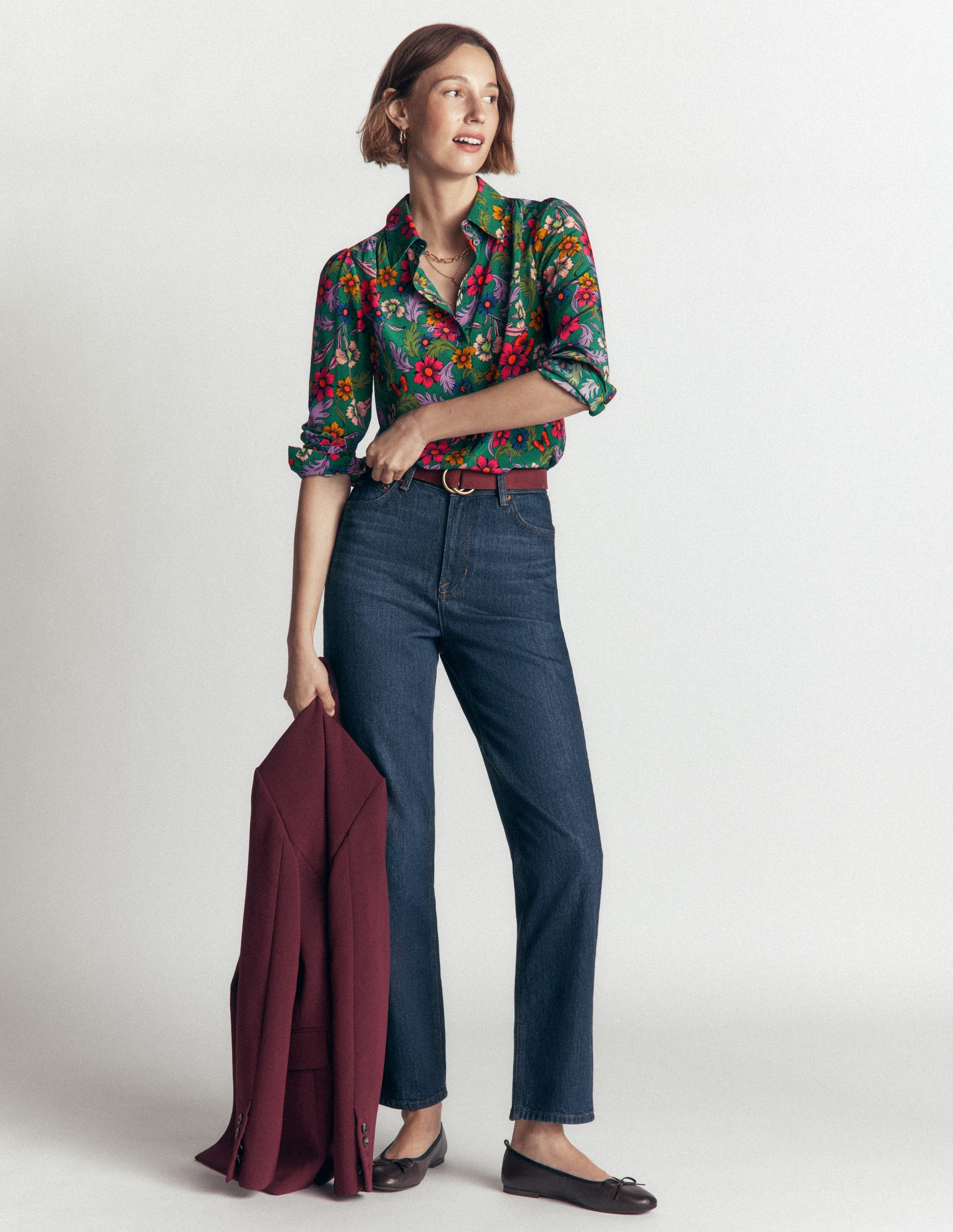 Sara Silk Shirt-Green, Butterfly Bouquet-1