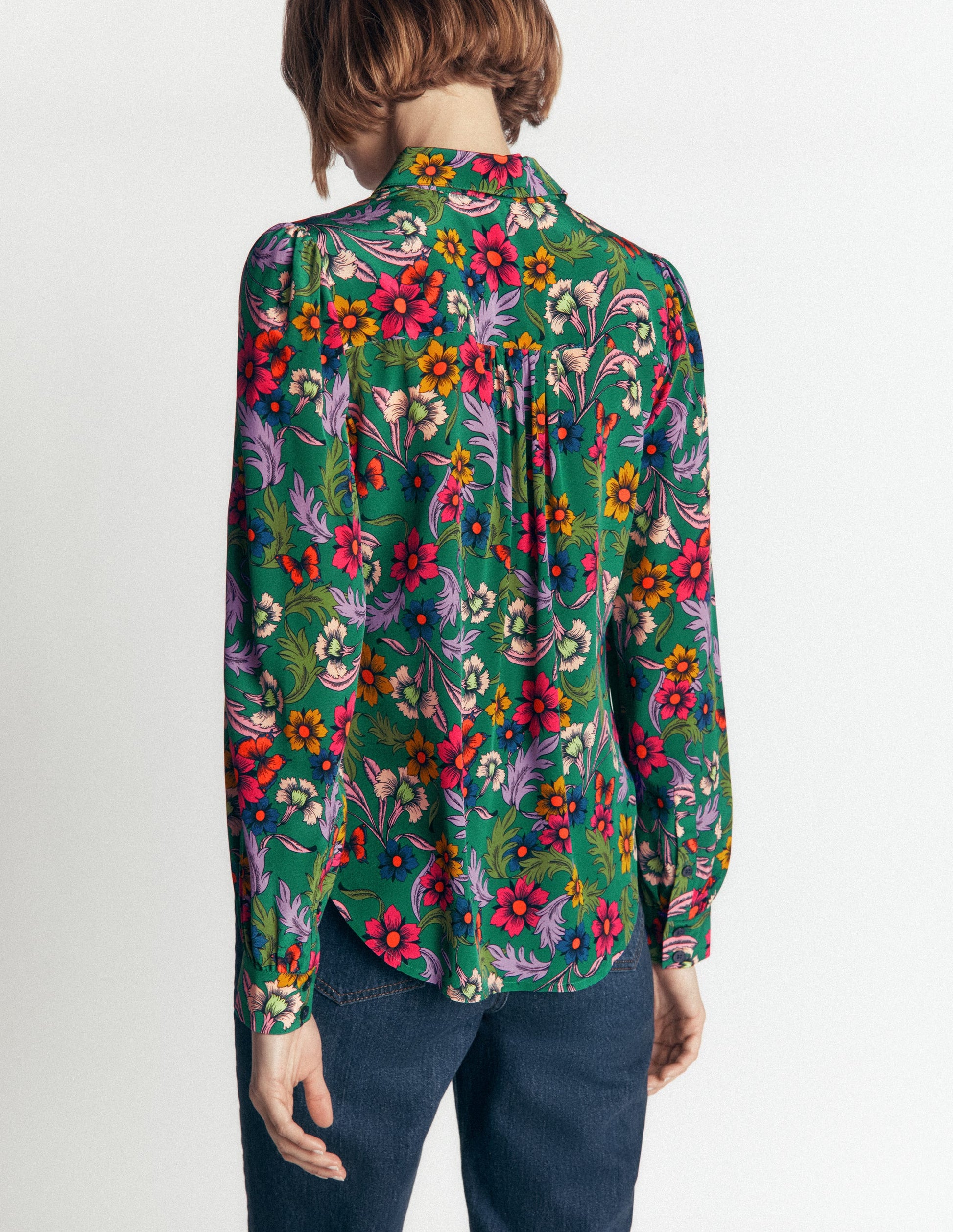 Sara Silk Shirt-Green, Butterfly Bouquet-4