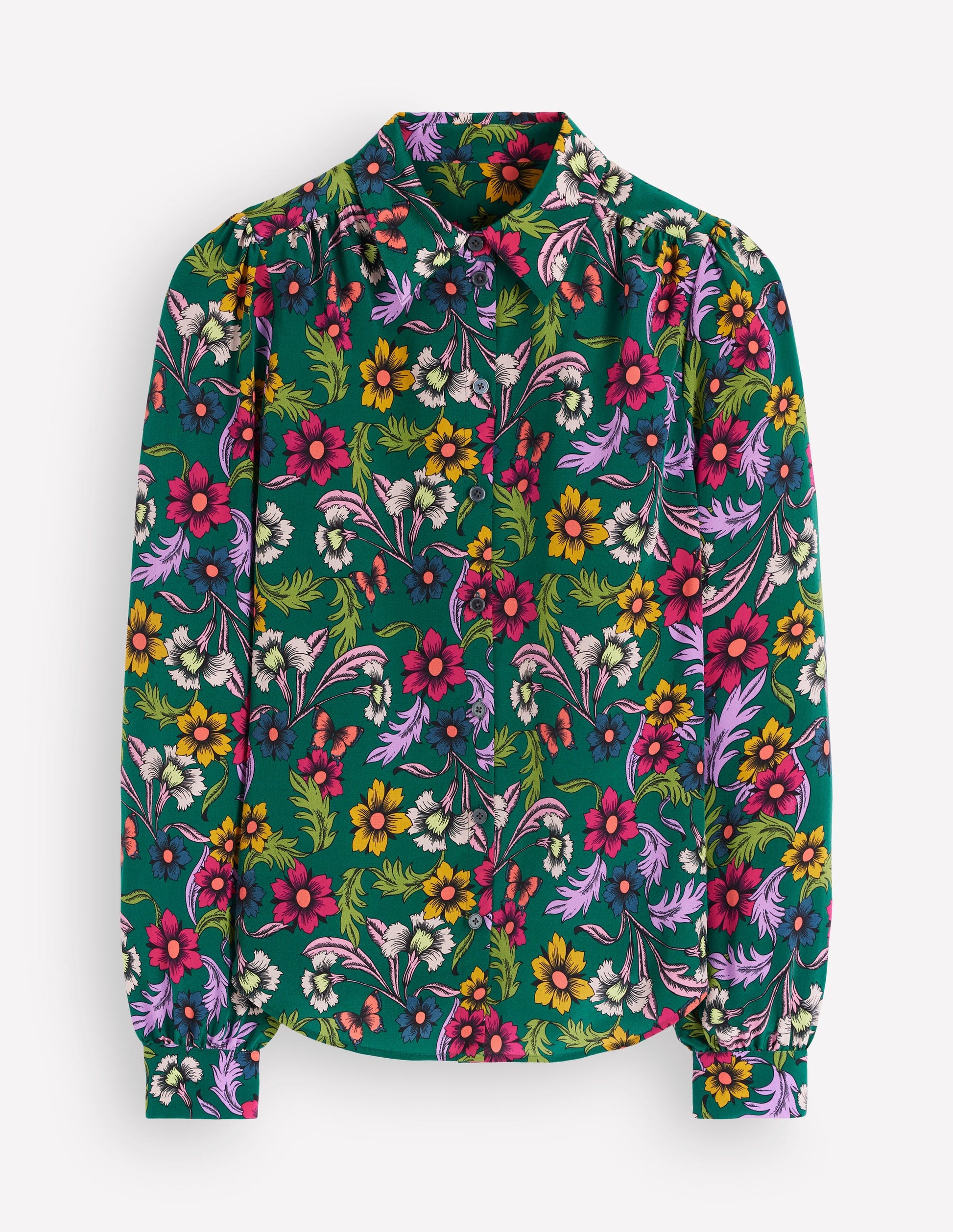 Sara Silk Shirt-Green, Butterfly Bouquet-7