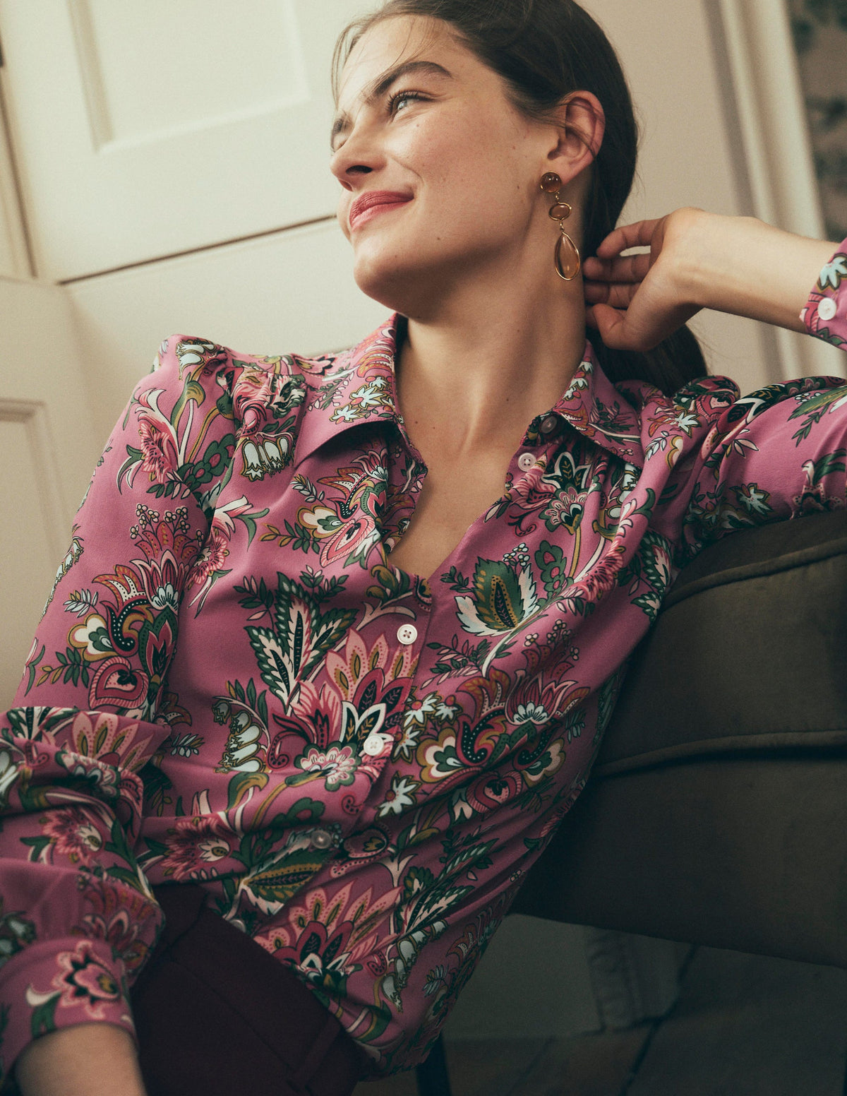 Sara Silk Shirt-Pink Heather, Frosted Flora-1