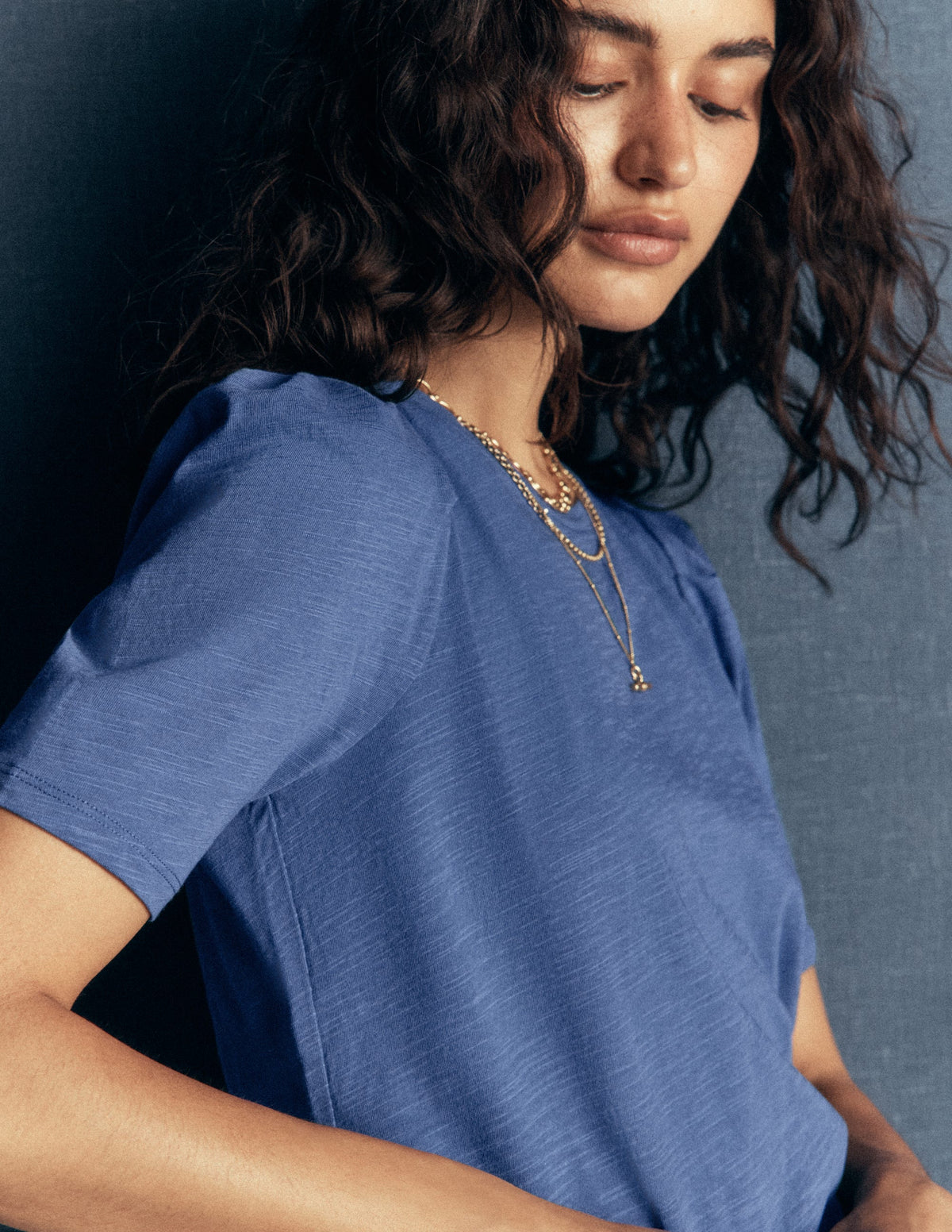 Sophie Puff Sleeve T-shirt-Denim Blue - Image 2